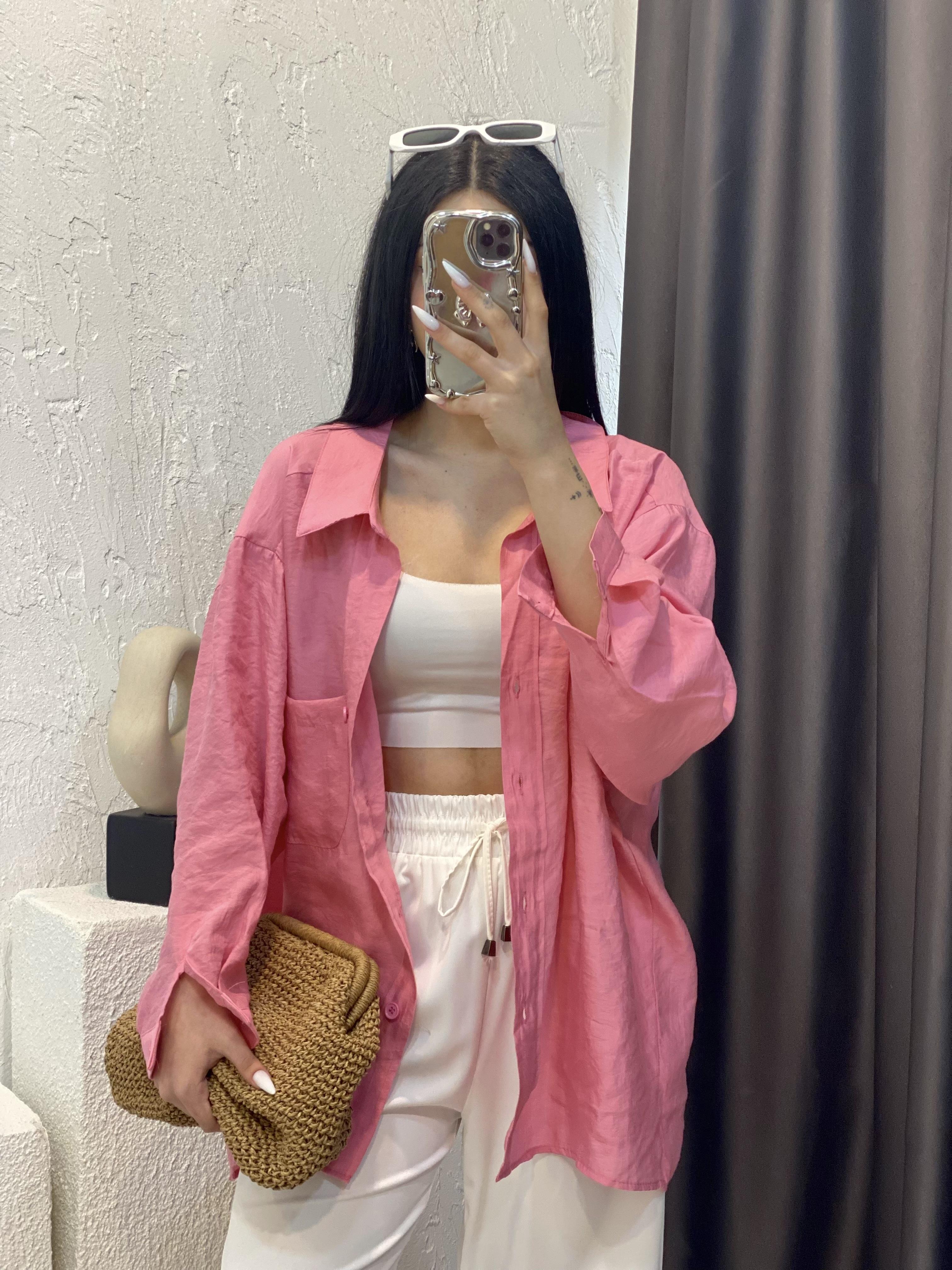 Pembe Perry Marka Oversize Tensel Gömlek 