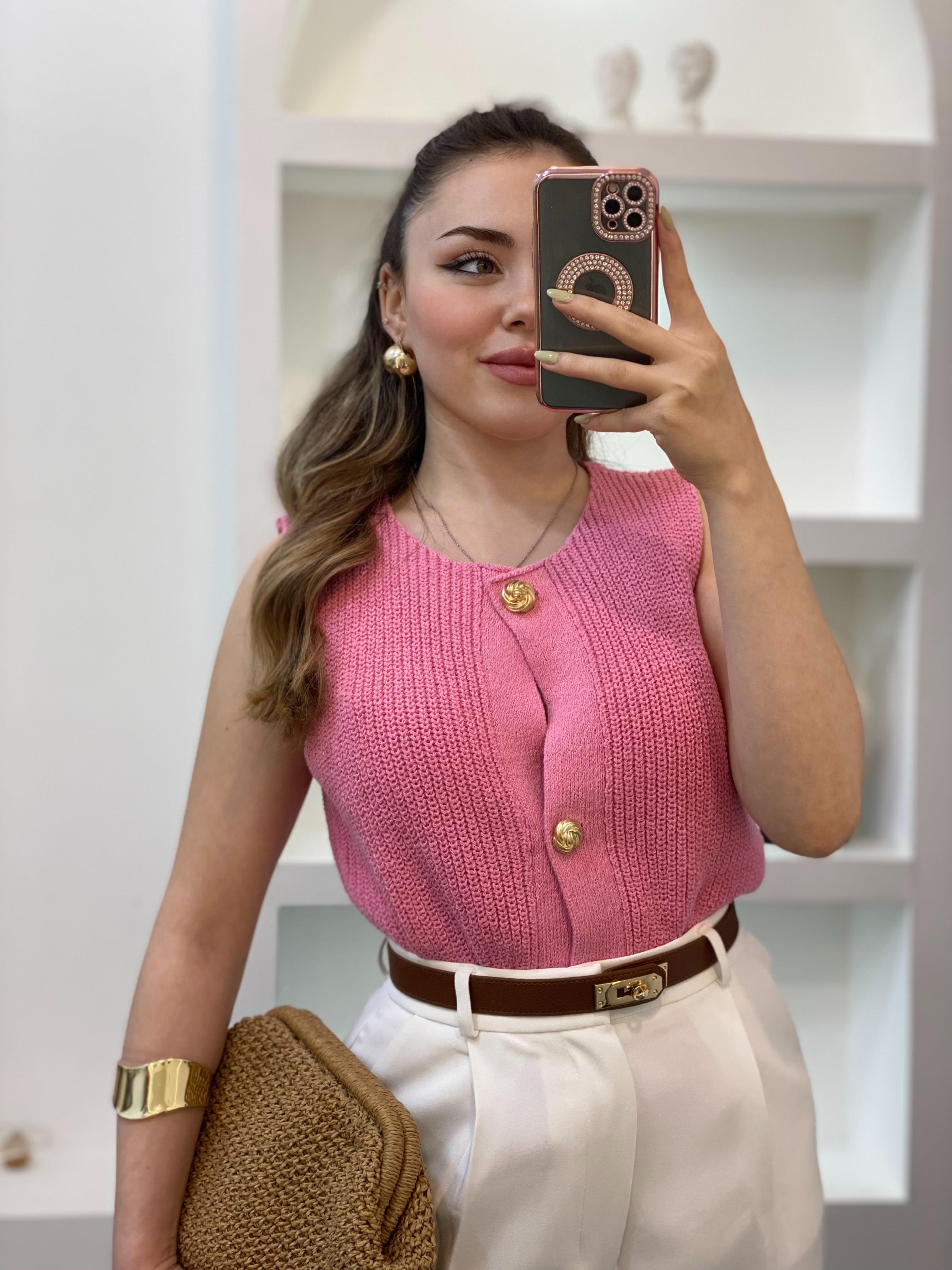 Pembe Q Marka Çelik Triko Yelek