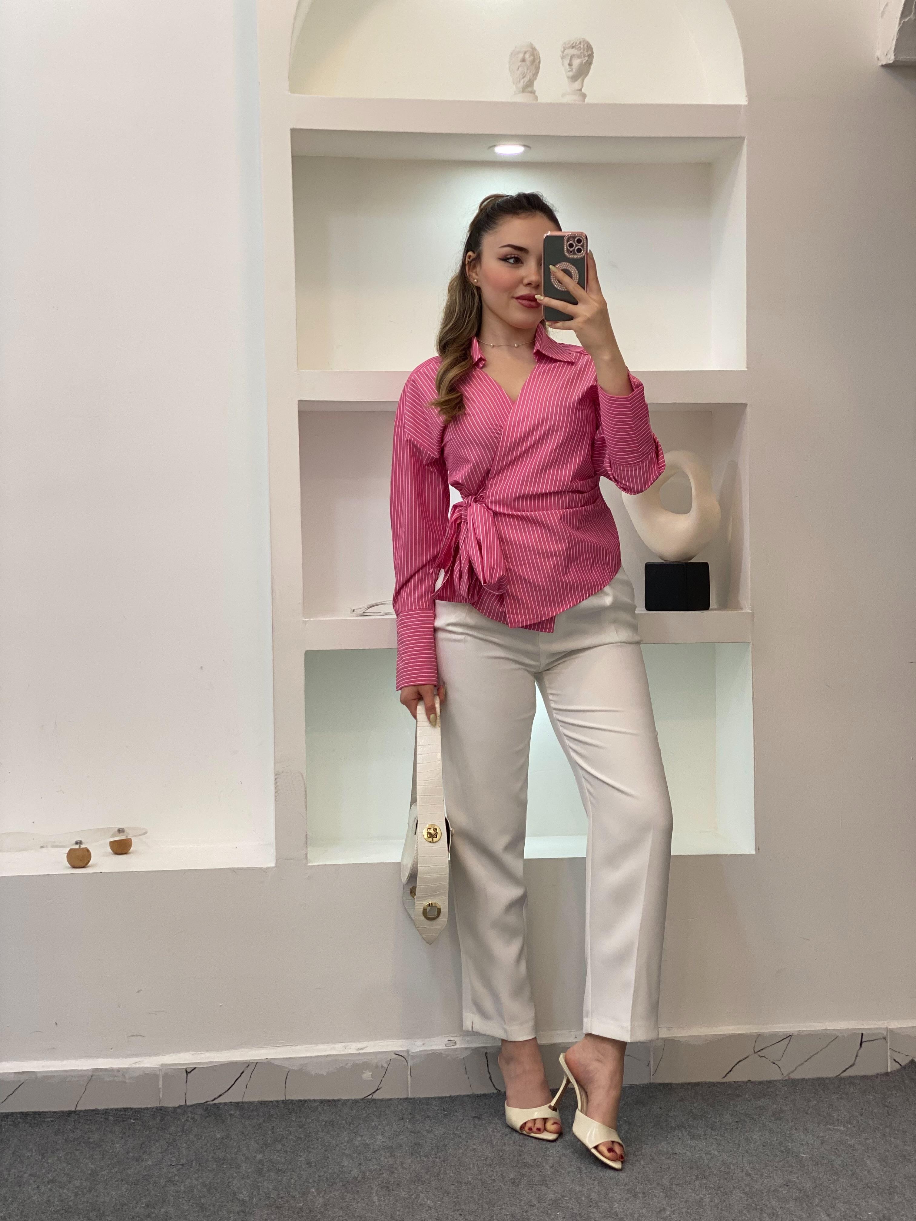 Pembe Quzu Marka Bağlamalı Model Gömlek 