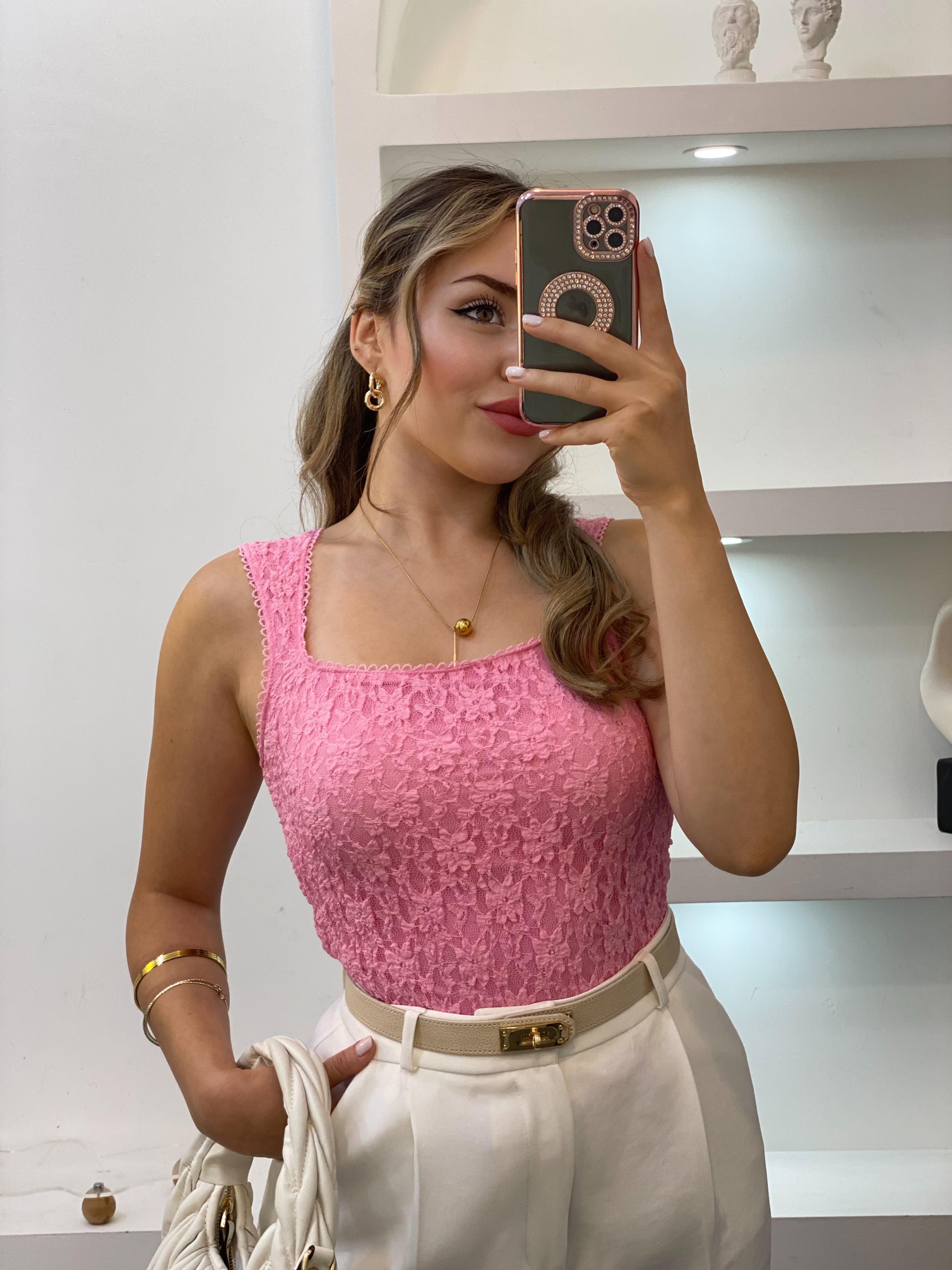 Pembe Sandık Yaka Dantel Bluz
