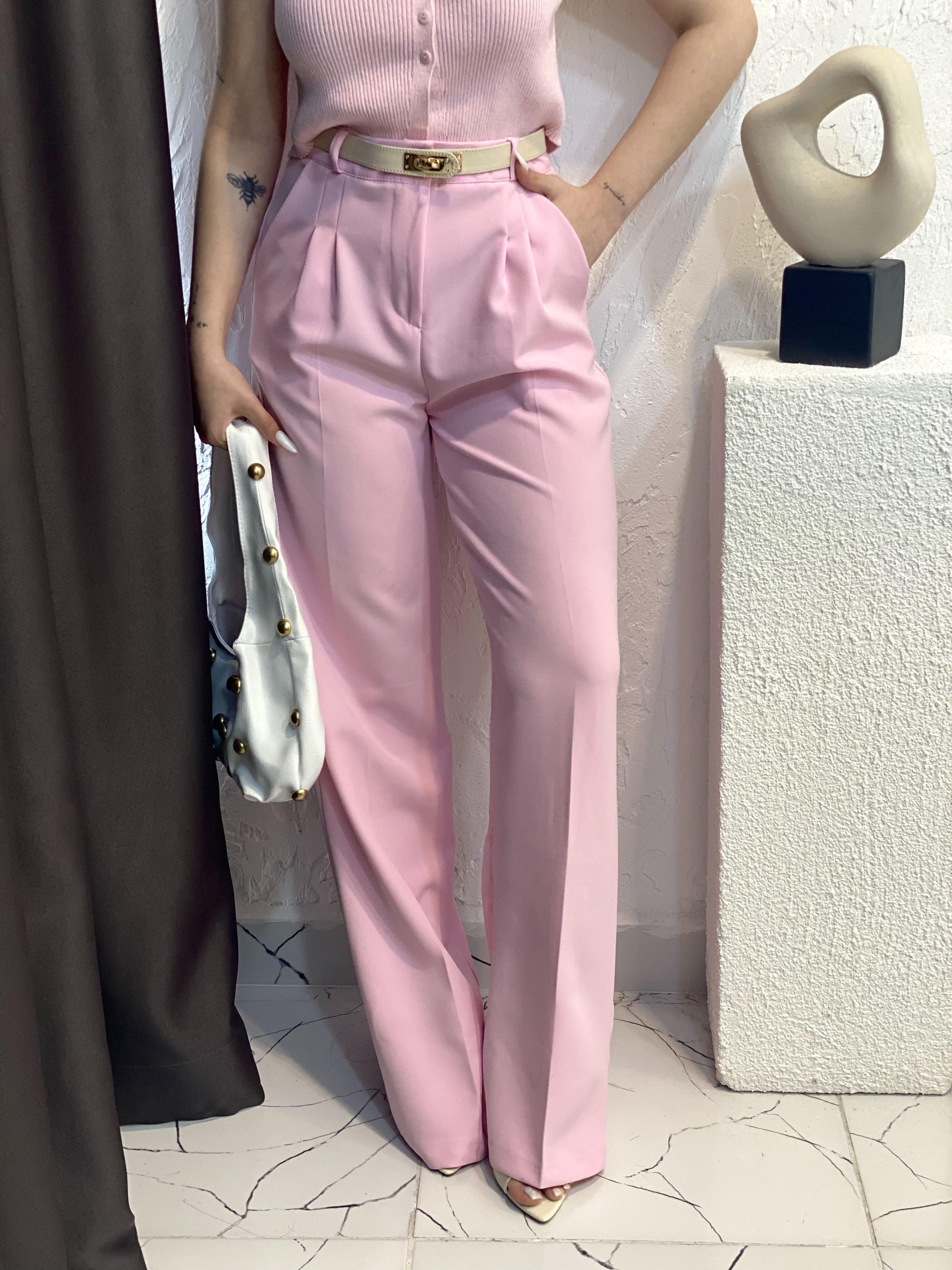 Pembe Yüksek Bel Palazzo Pantolon 