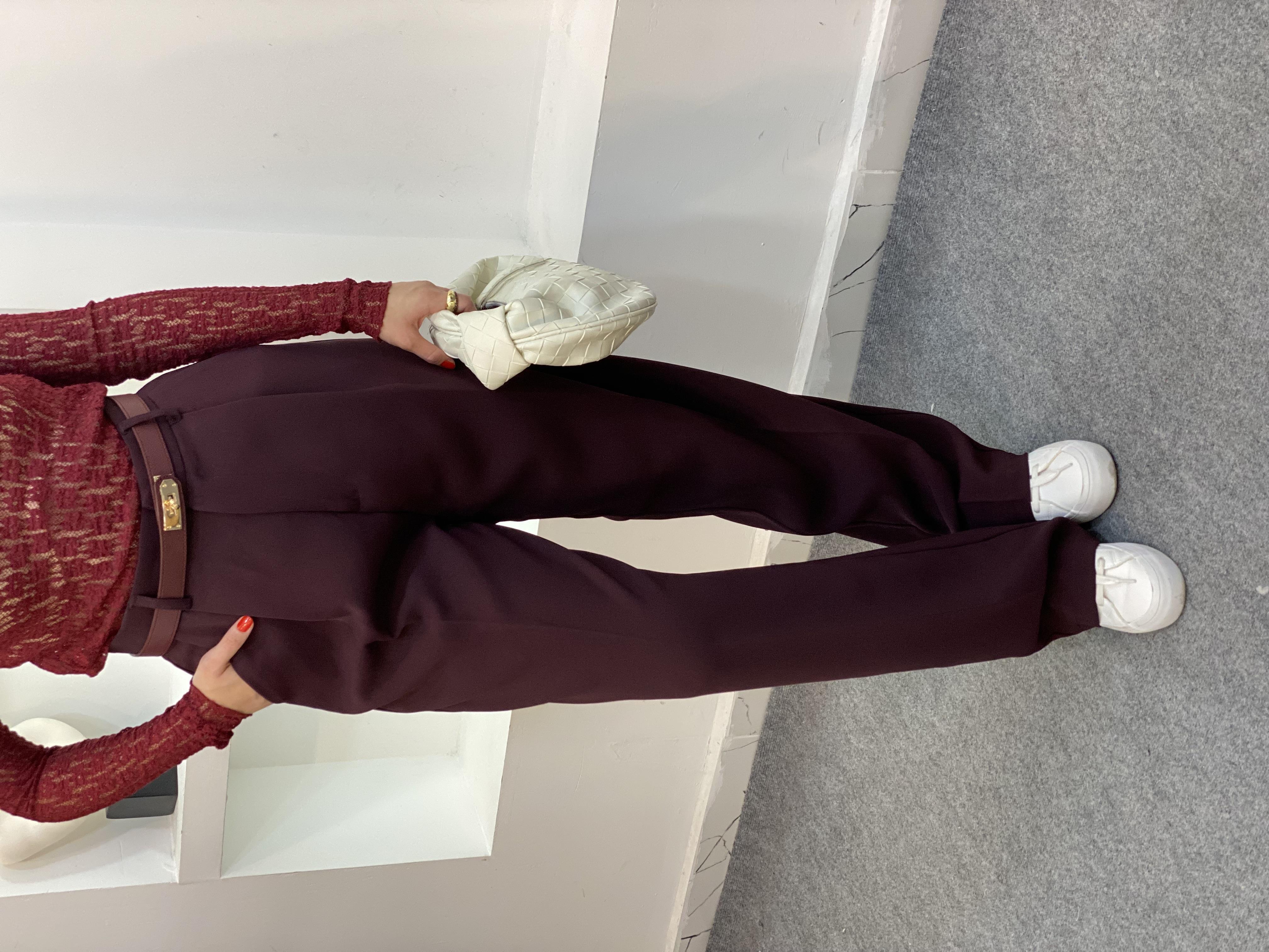 Perry Marka Bordo Premium Tok Dokulu Kahve Palazzo Pantolon