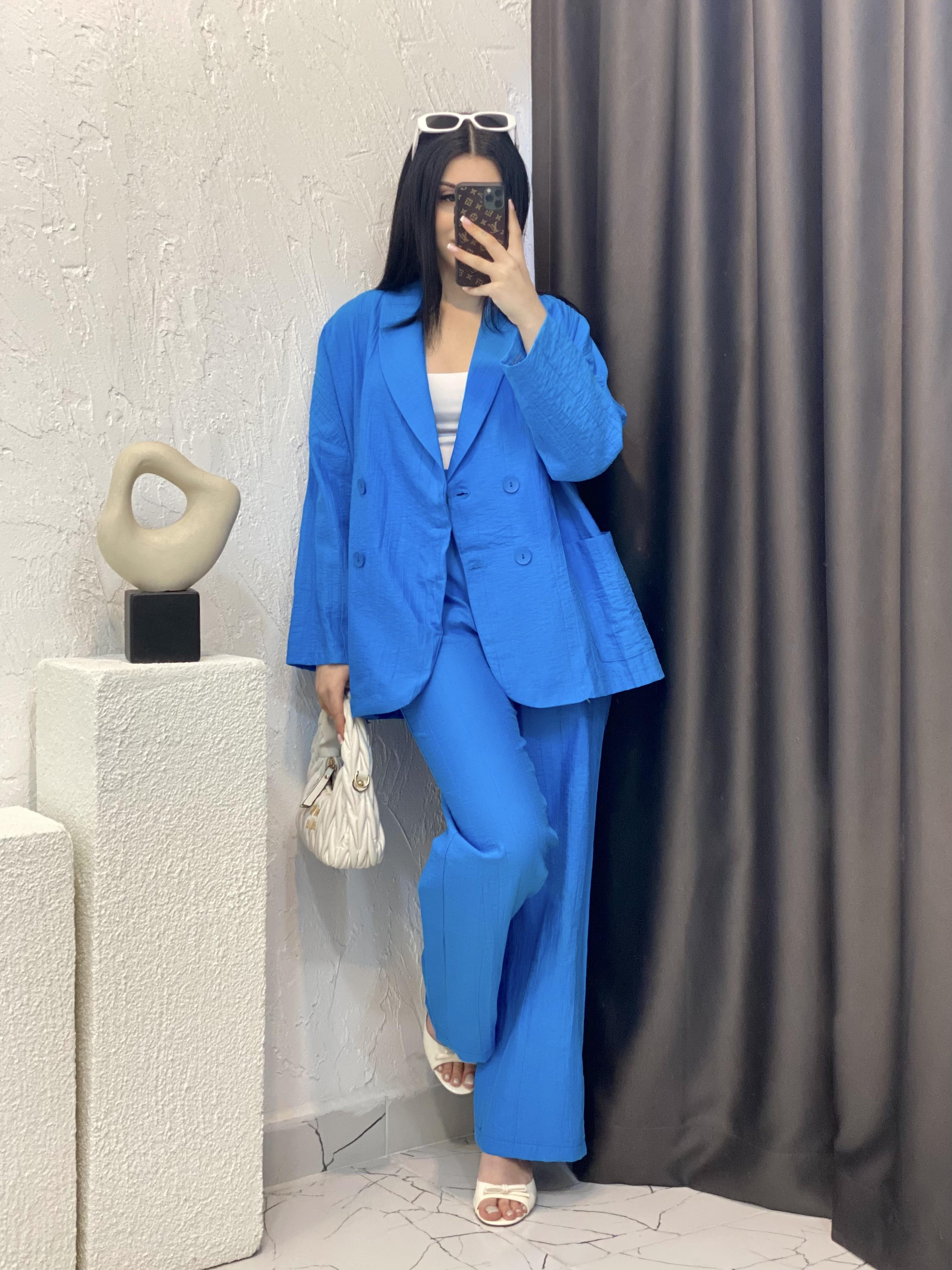 Perry Marka Mavi Ceket Palazzo Pantolon Takım