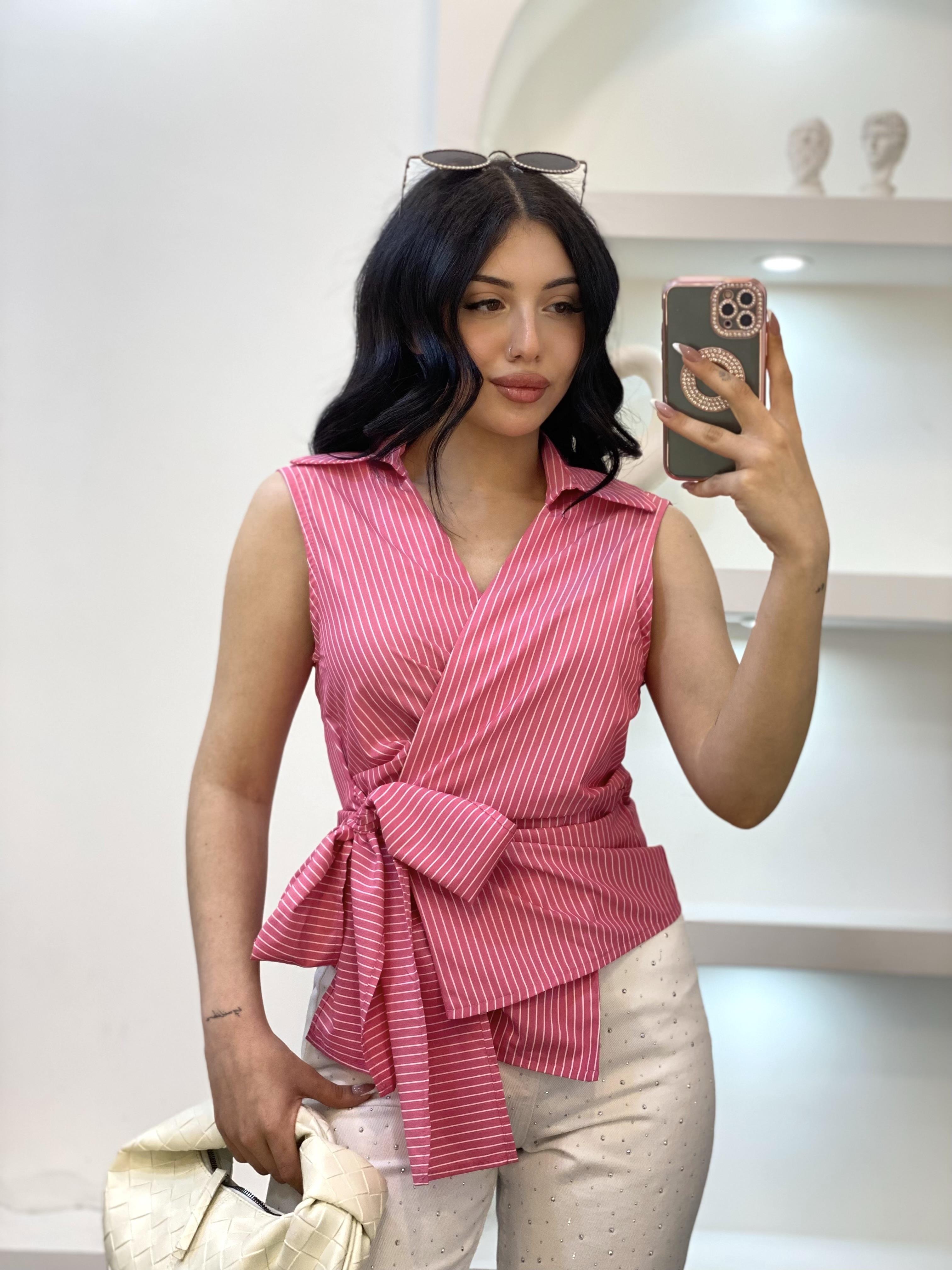 Quzu Marka Premium Pembe Renk Kuşaklı Model Gömlek 