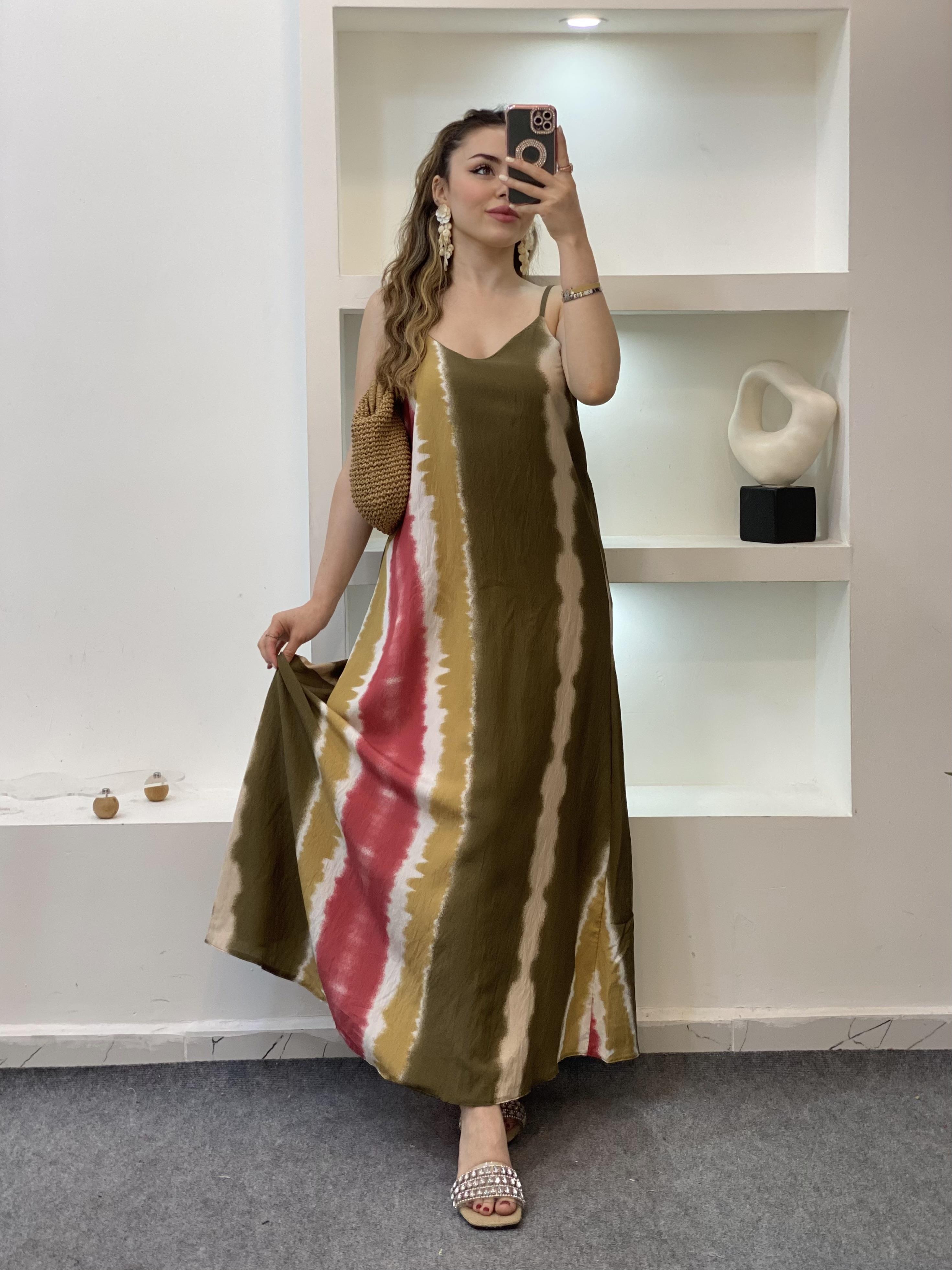 Renkli İp Askılı Elbise