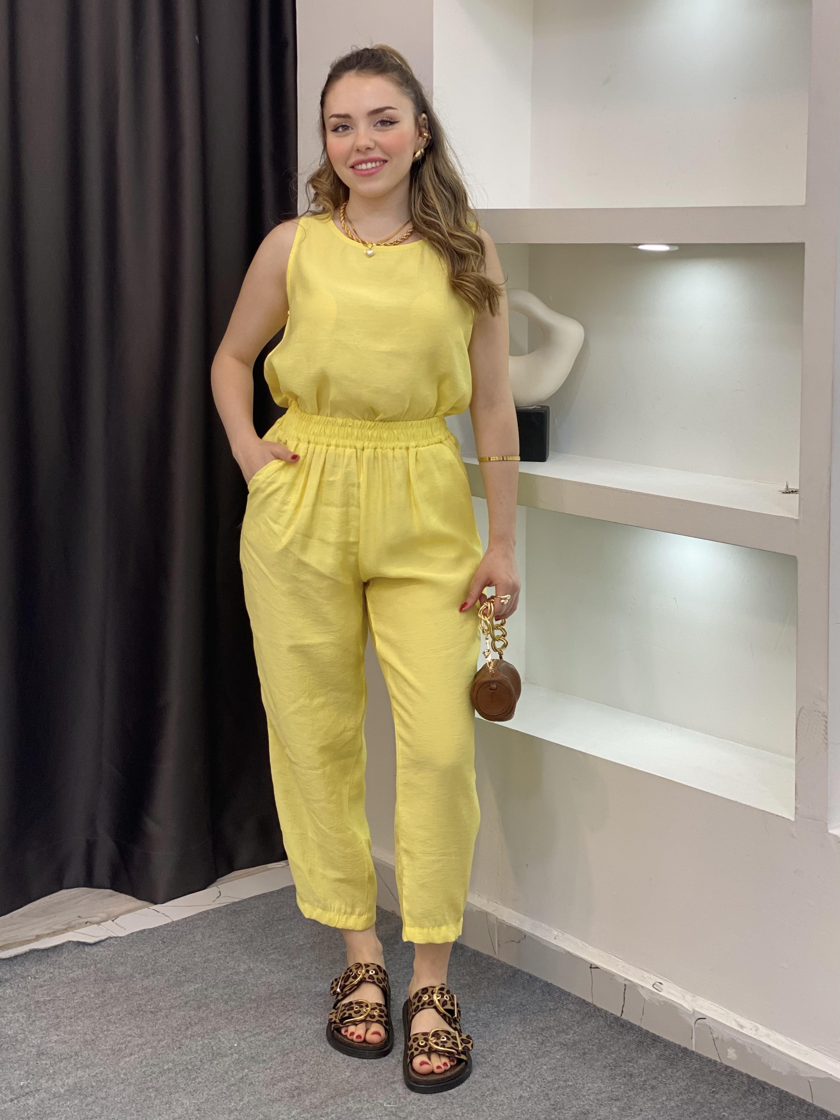 Sarı Bluz Pantolon Tensel Takım