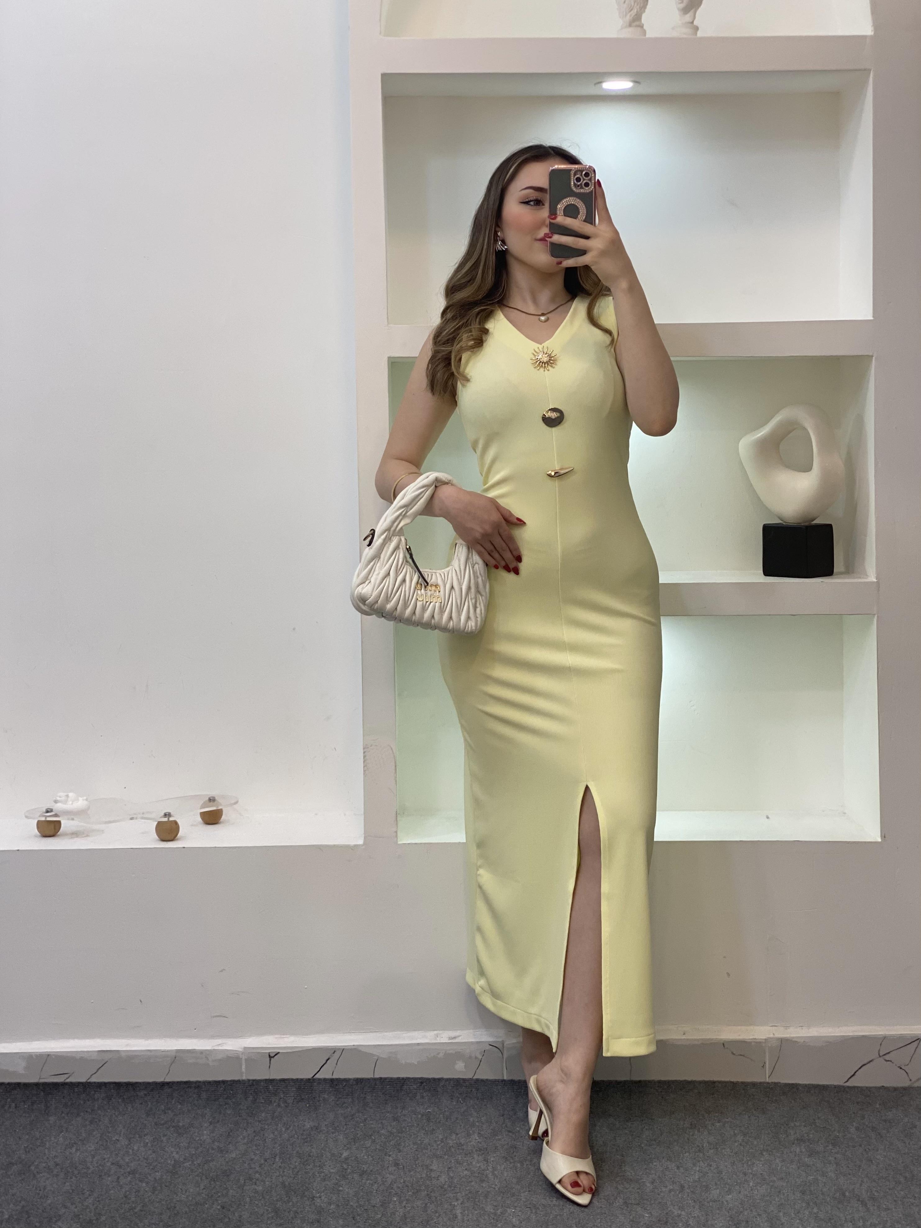 Sarı Likralı Güneş Elbise