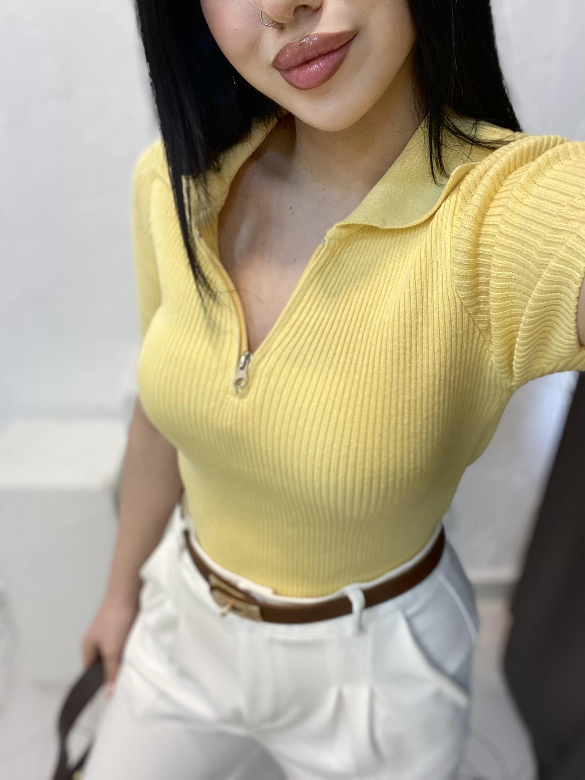 Sarı Polo Yaka Fermuarlı Triko