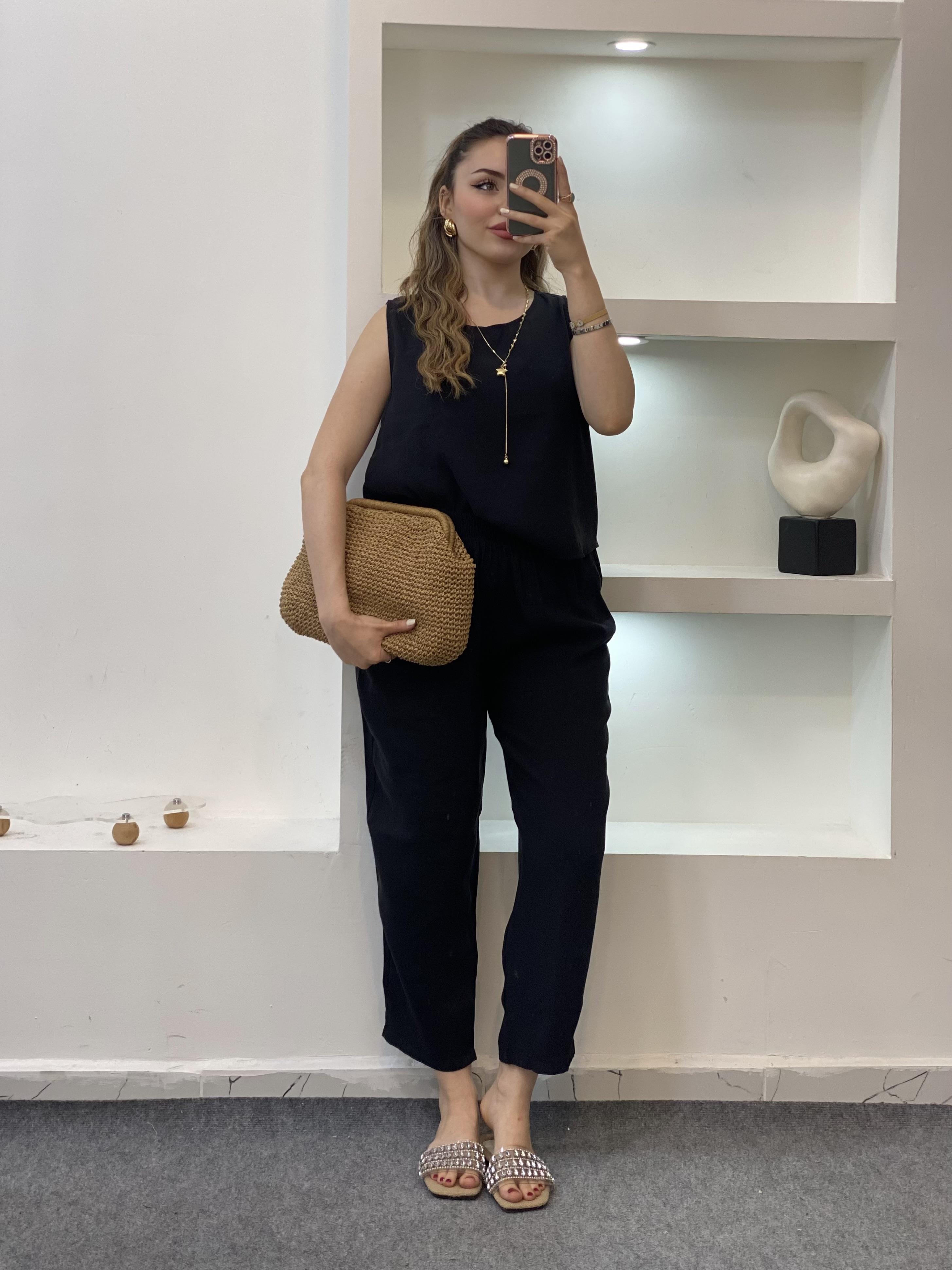 Siyah Bluz Pantolon Tensel Takım