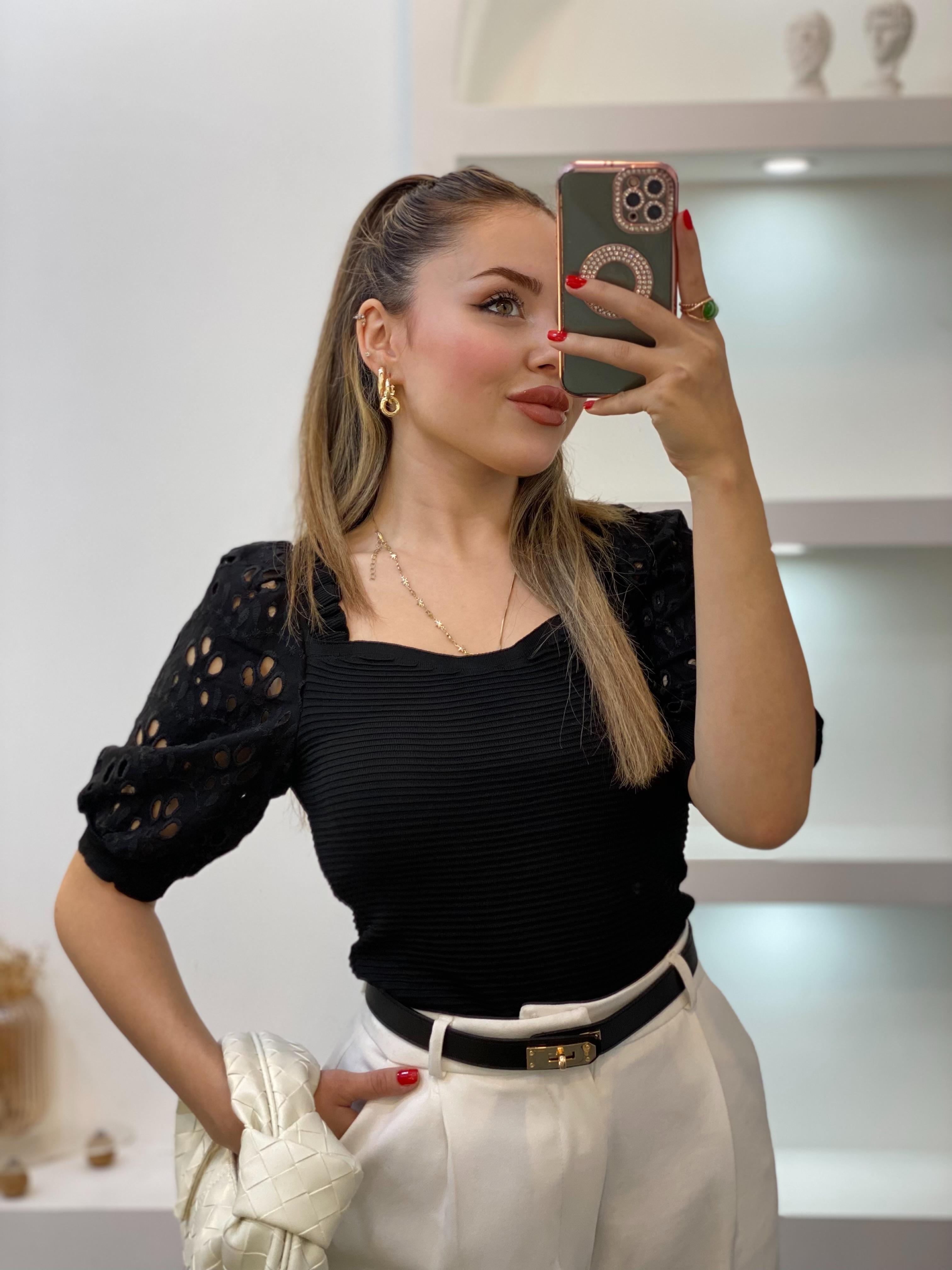 Siyah Fisto Kollu Triko Bluz