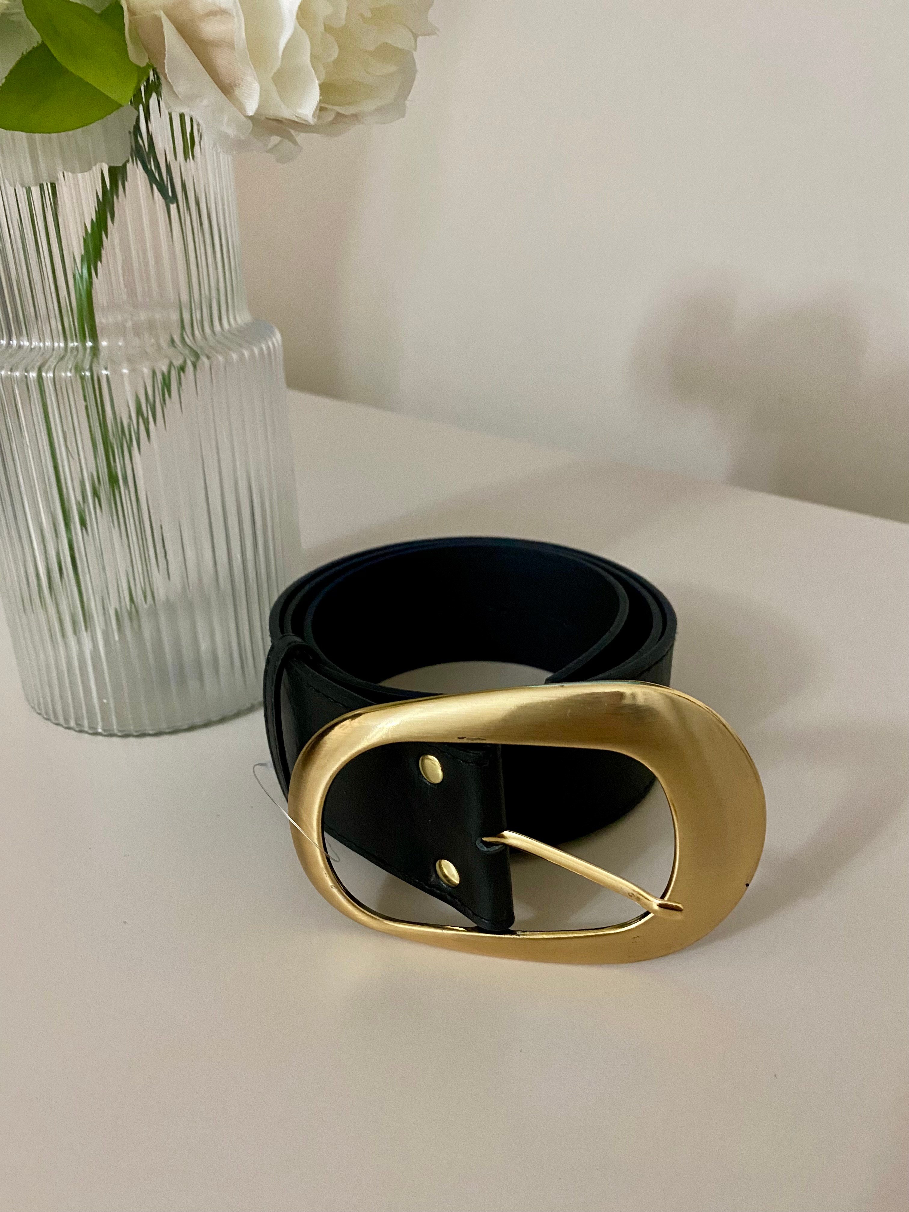 Siyah Gold Büyük Tokalı Deri Kemer