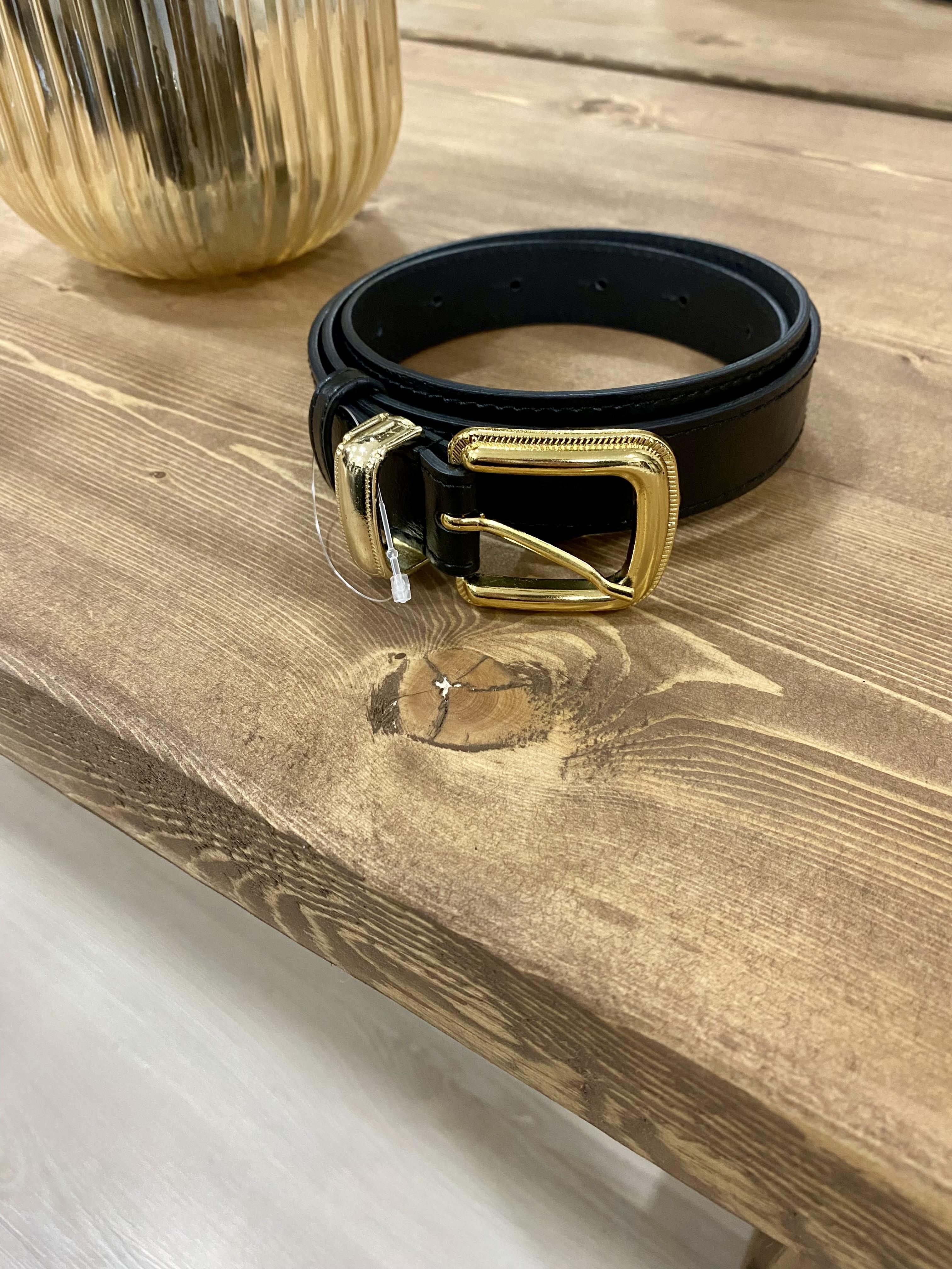 Siyah Gold Kaplama Deri Kemer