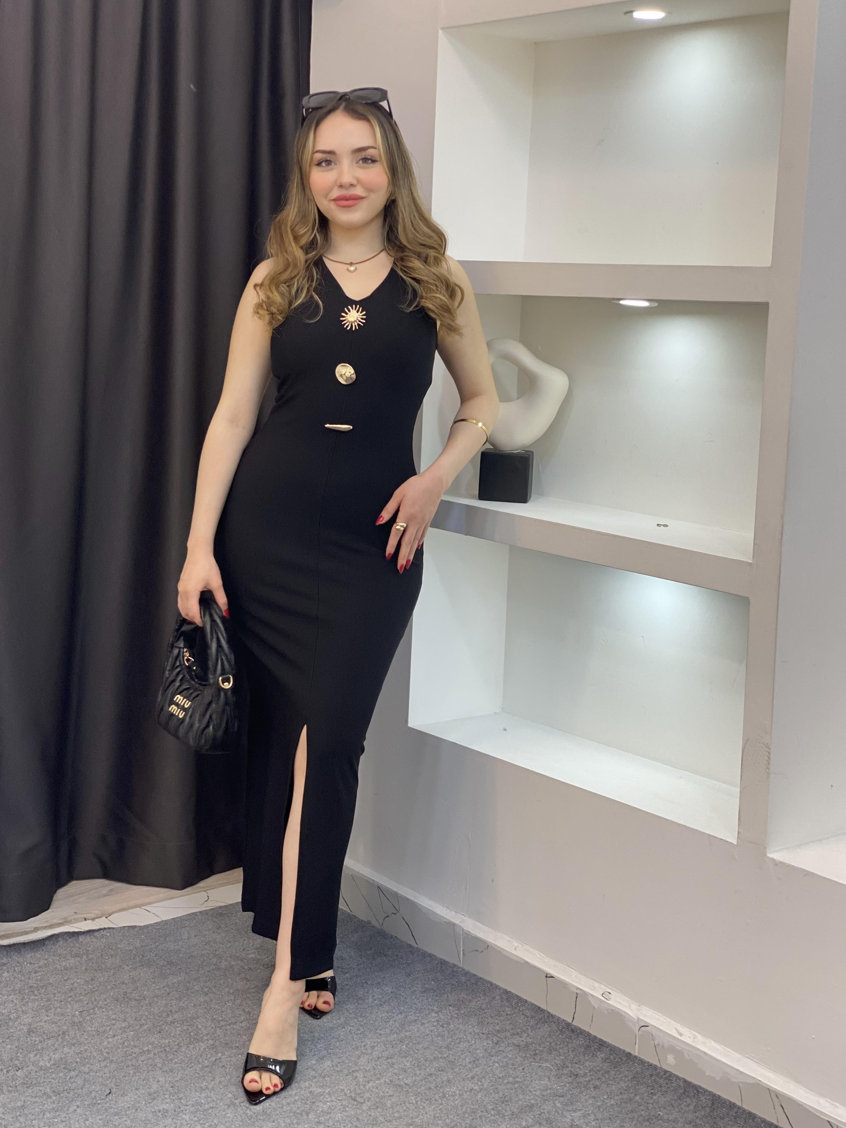 Siyah Likralı Güneş Elbise