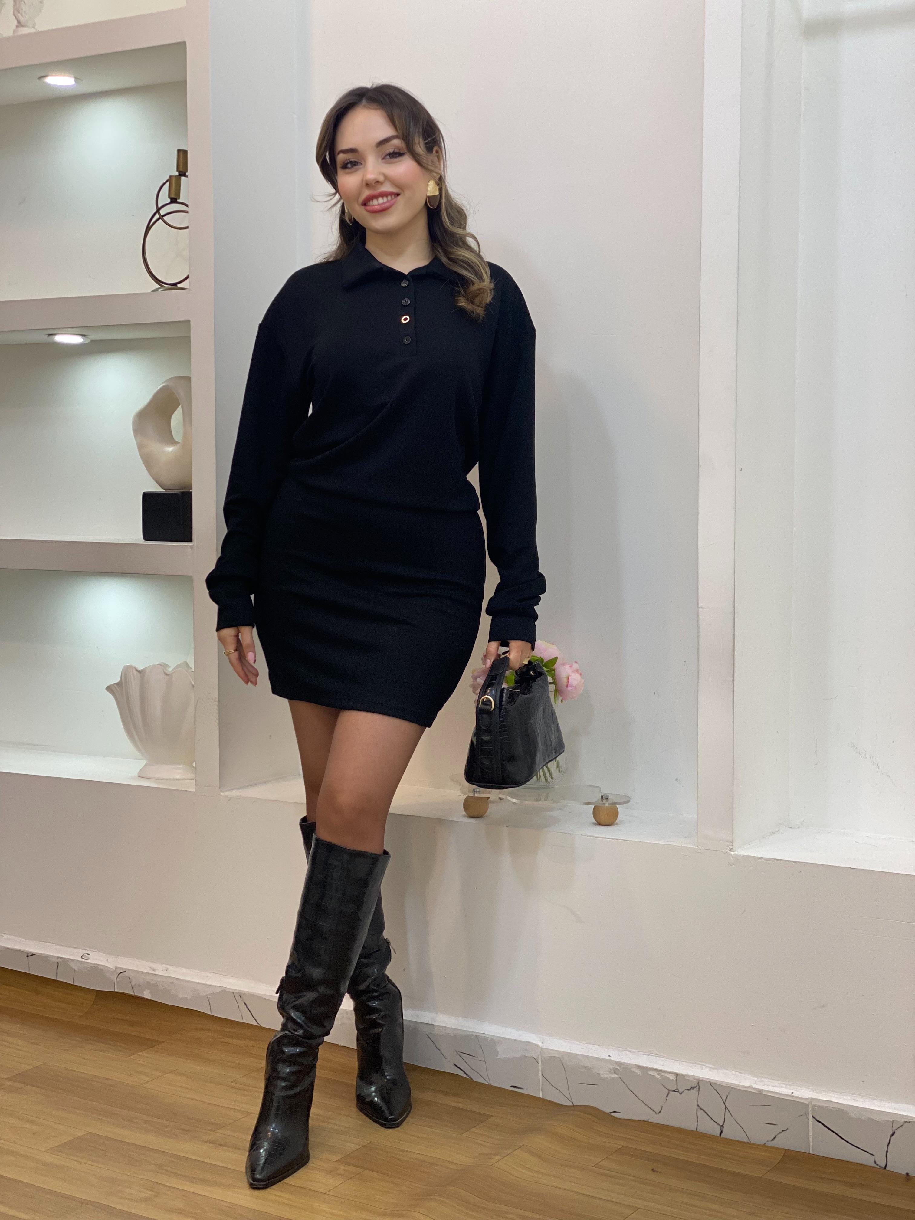 Siyah Polo Yaka Elbise