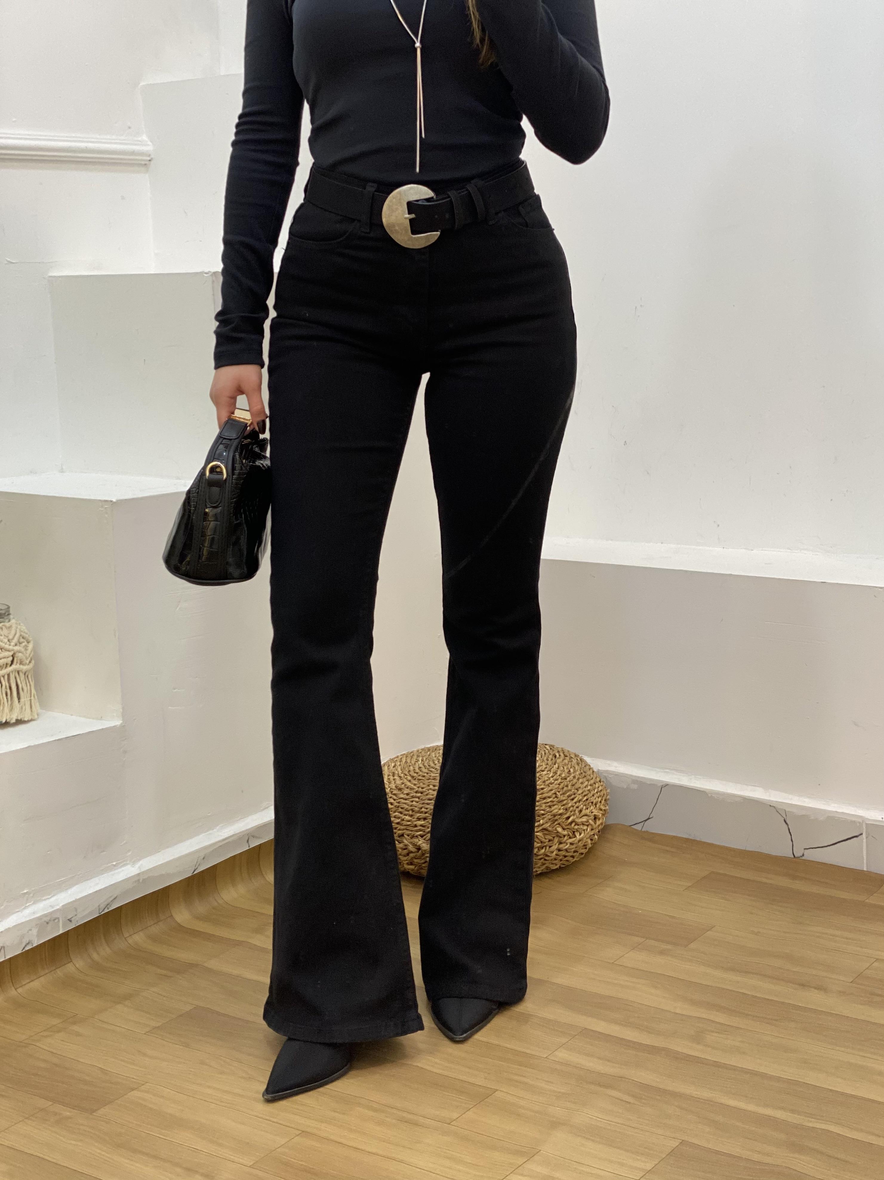 Siyah Yüksek Bel İspanyol Jean