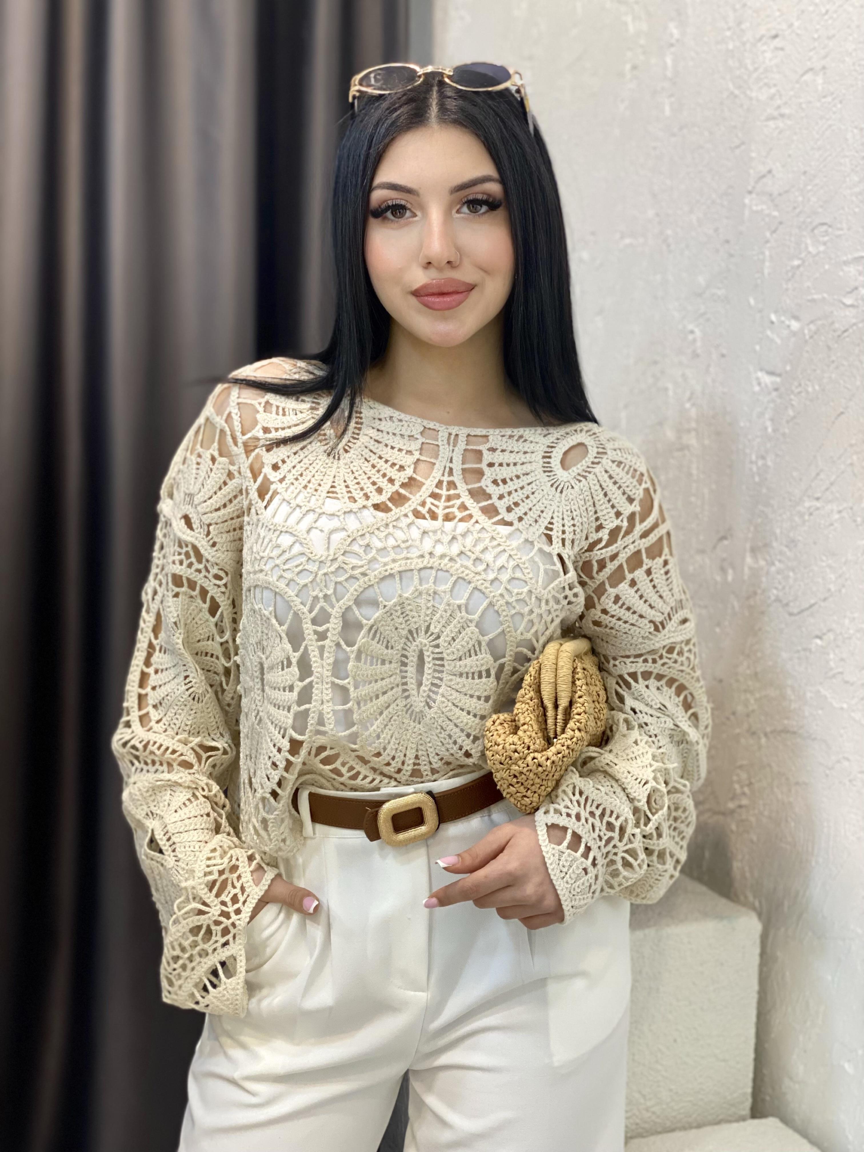 Tasarım Bej Dantel Bluz