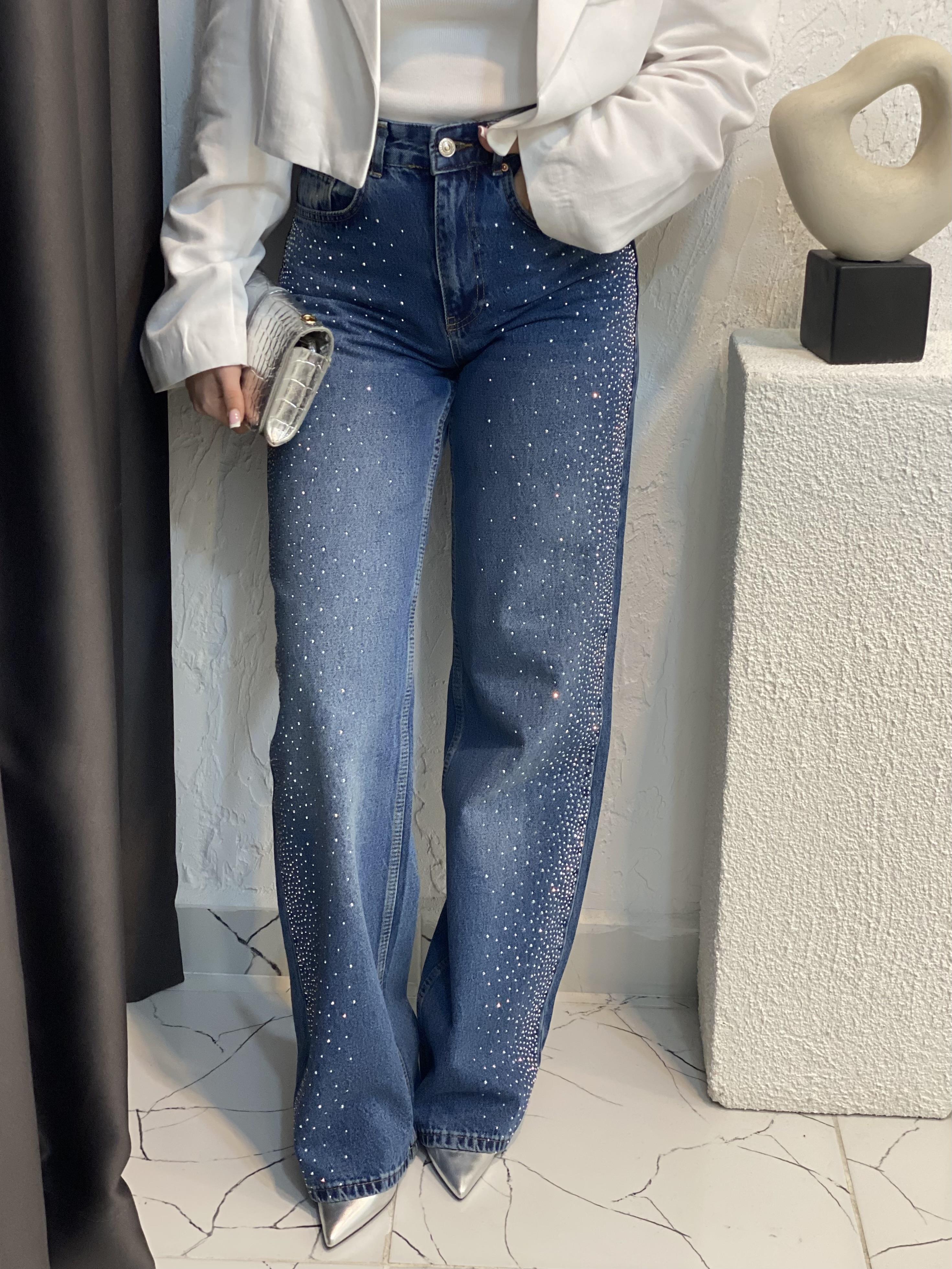 Tasarım Full Taşlı Straight Jean 