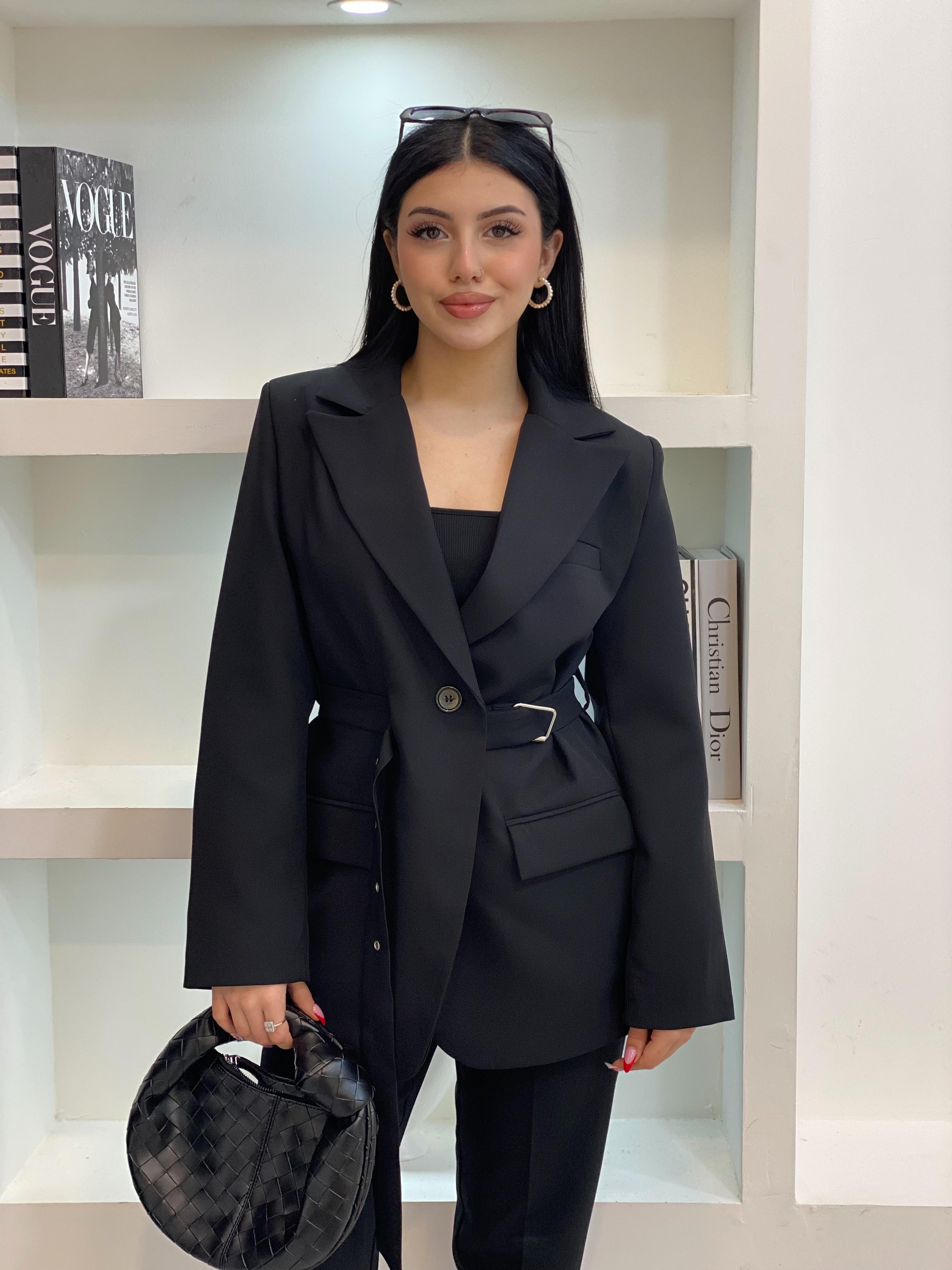 Tasarım Siyah Oversize Beli Kemerli Blazer Ceket