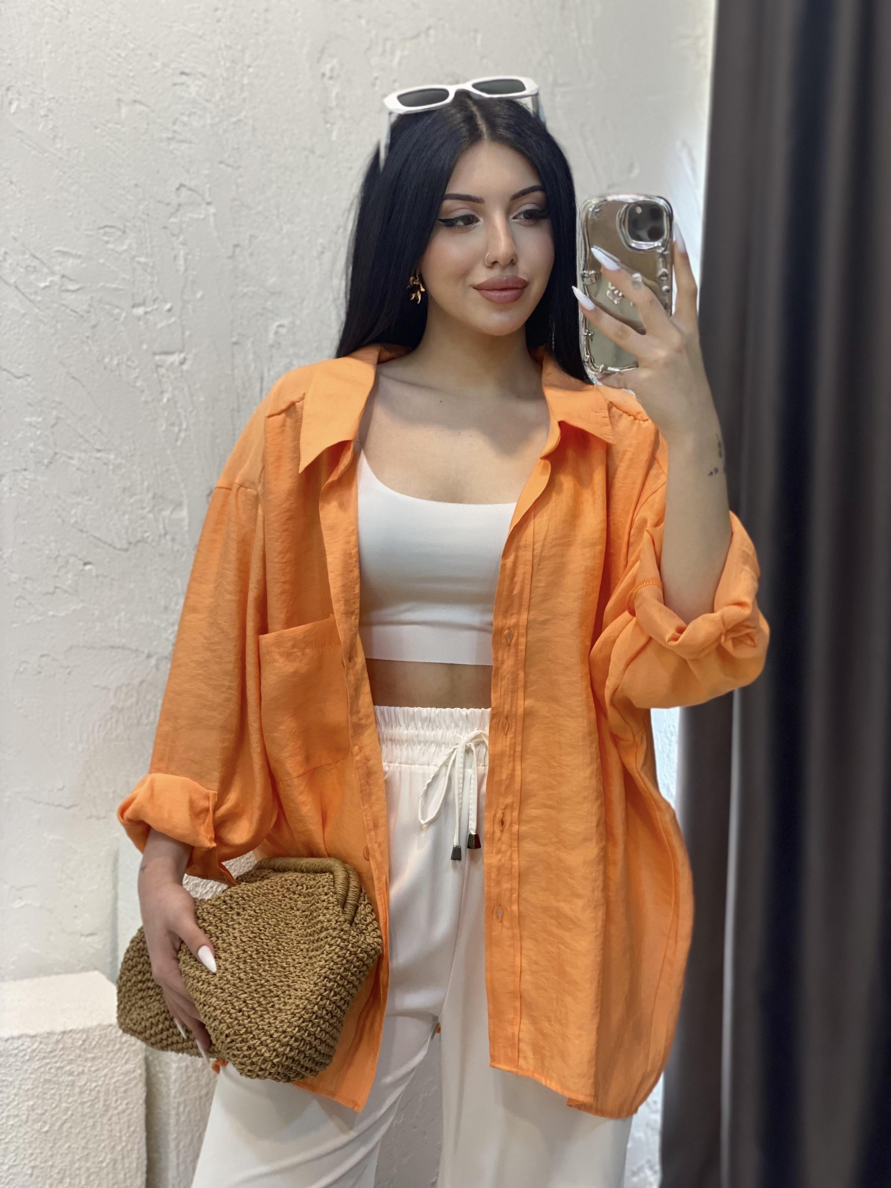 Turuncu Perry Marka Oversize Tensel Gömlek 