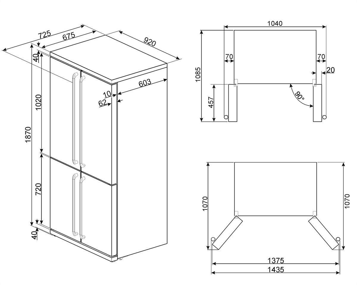 SMEG FQ960BL5 VICTORIA SİYAH / GÜMÜŞ ESTETİK BUZDOLABI