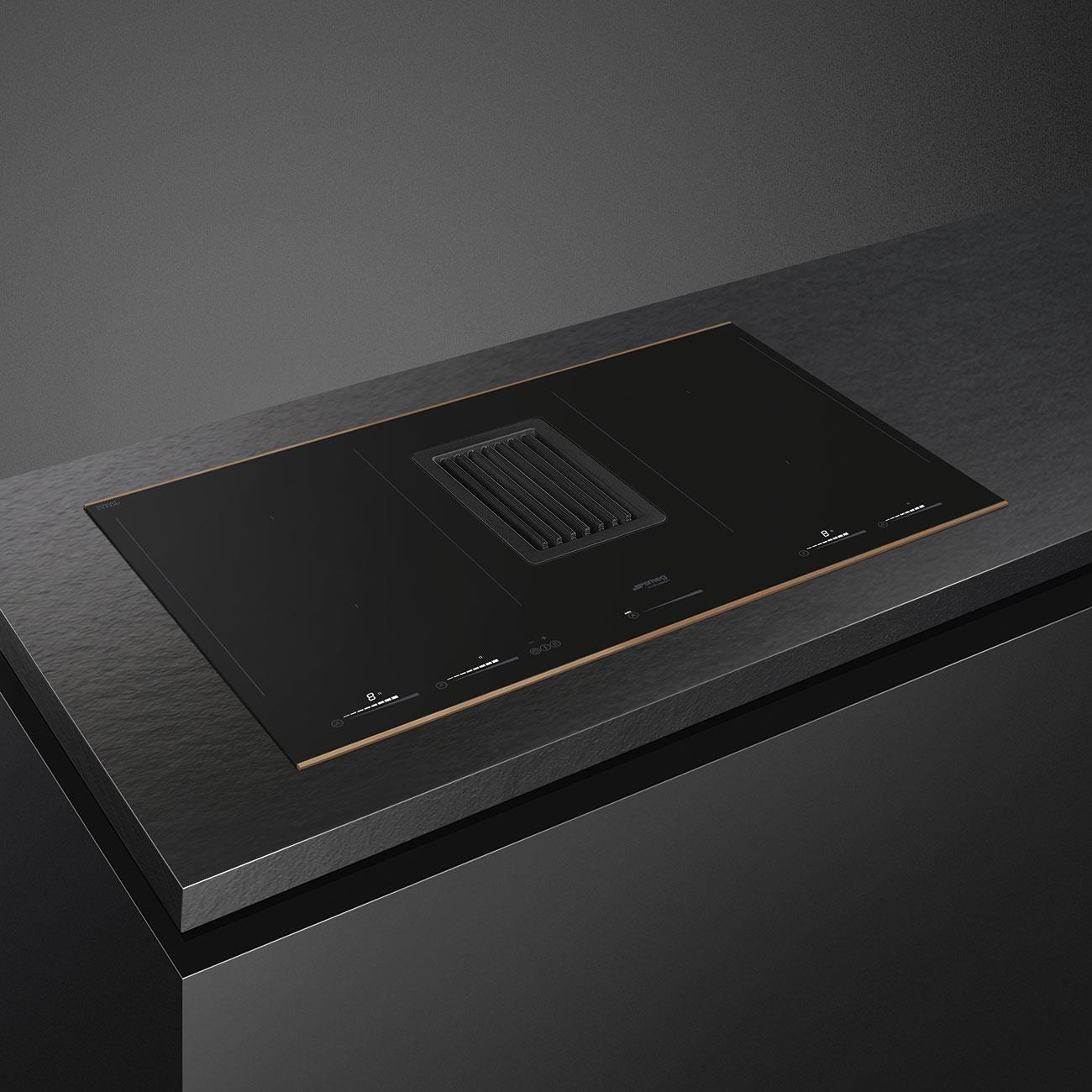 SMEG HOBD682R1 DOLCE STİL NOVO SİYAH CAM SERAMİK BAKIR ESTETİK ANKASTRE DAVLUMBAZ ENTEGRELİ İNDÜKSİYONLU OCAK