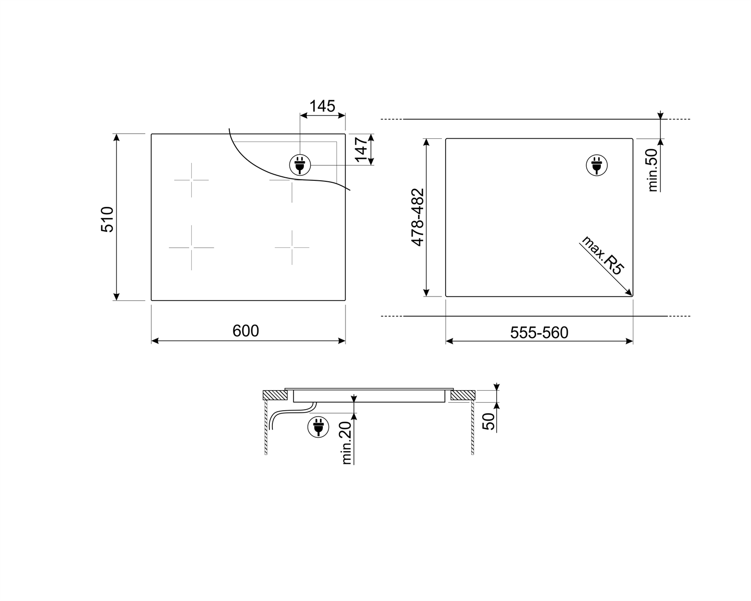 SMEG SIM3644D LİNEA SİYAH ANKASTRE İNDÜKSİYONLU OCAK