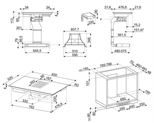 SMEG HOBD482D LİNEA SİYAH ANKASTRE DAVLUMBAZ ENTEGRELİ İNDÜKSİYONLU OCAK