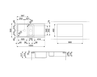 SMEG LZ102A SİYAH 100CM GRANİT EVİYE