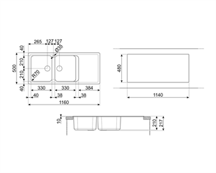 SMEG LZ116P KREM 116CM GRANİT EVİYE