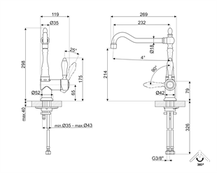 SMEG MIR6RA-2 COLONİAL BAKIR ESTETİK ARMATÜR