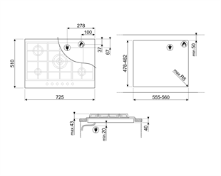 SMEG P272XGH KLASİK ÇELİK GAZLI OCAK