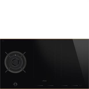 SMEG PM6954R DOLCE STİL NOVO SİYAH CAM SERAMİK BAKIR ESTETİK İNDÜKSİYONLU VE GAZ KOMBİNELİ OCAK