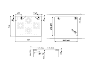 SMEG PV664LCNX DOLCE STİL NOVO SİYAH CAM SERAMİK BAKIR ESTETİK GAZLI OCAK