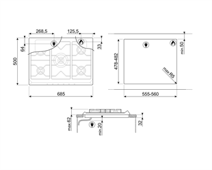 SMEG SR775RA CORTINA BAKIR (BAKIR ESTETİK) GAZLI OCAK