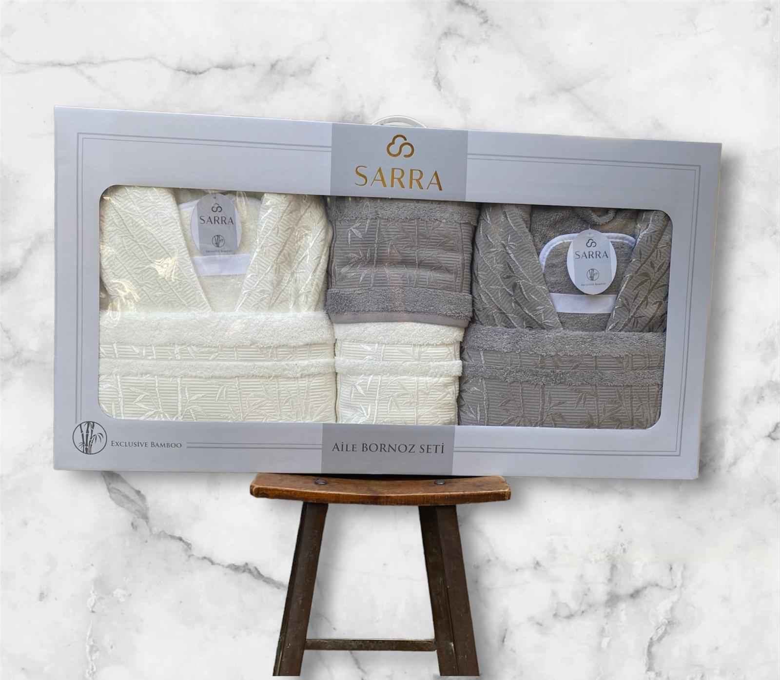 Sarra Bambu Bornoz Seti Gri Krem