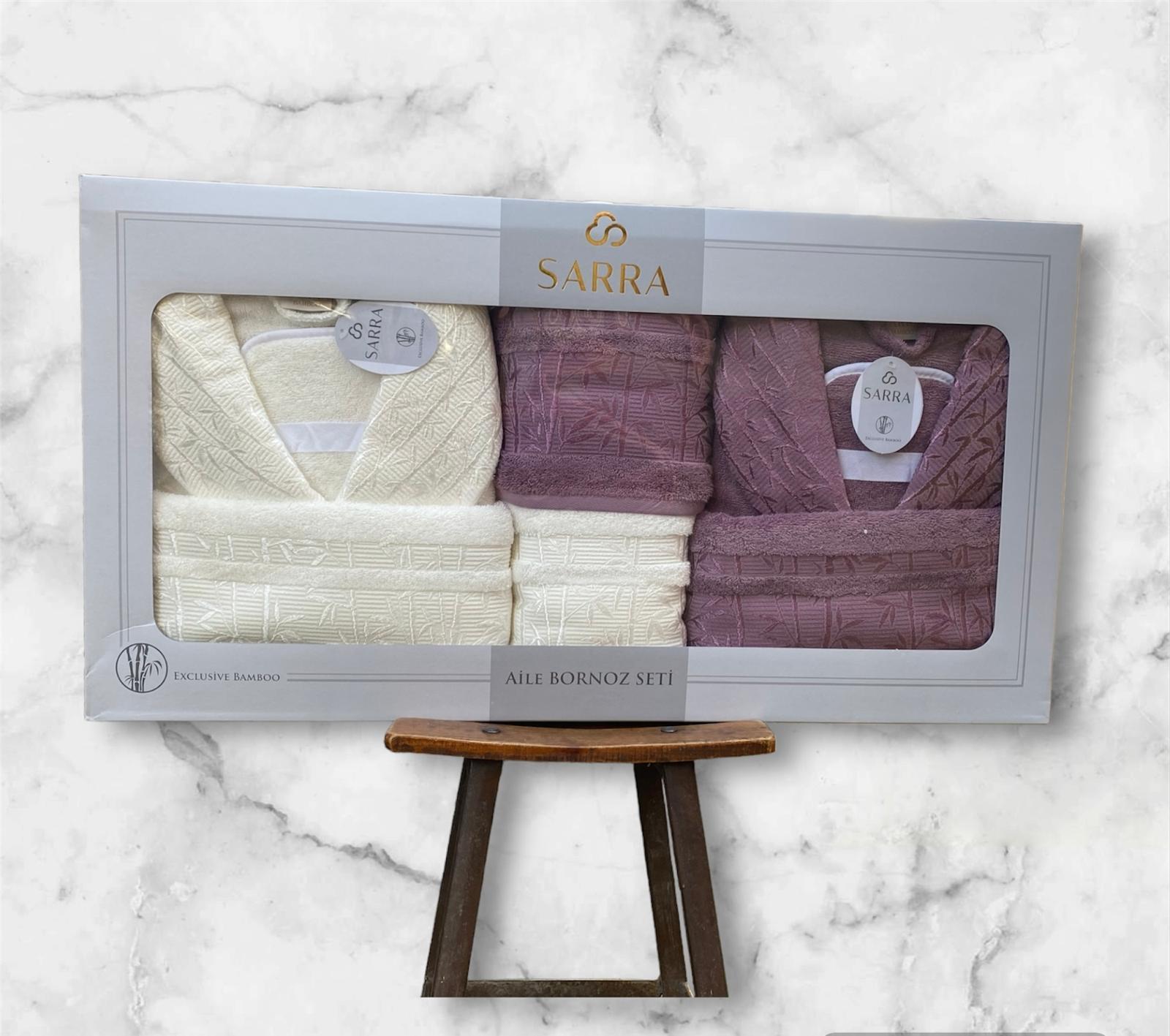 Sarra Bambu Bornoz Seti Mürdüm Krem