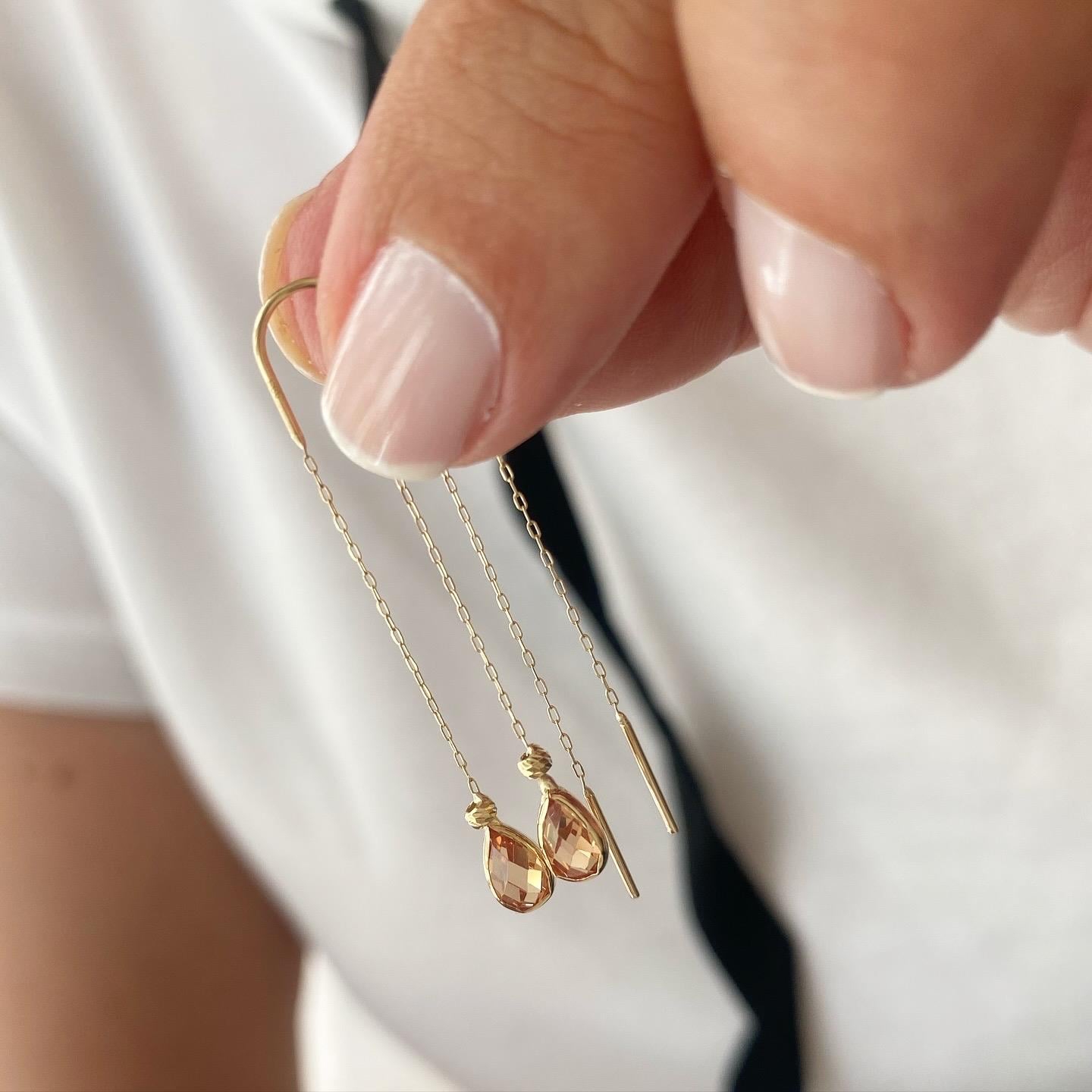 14k Altın Damla Taşlı Zincir Küpe