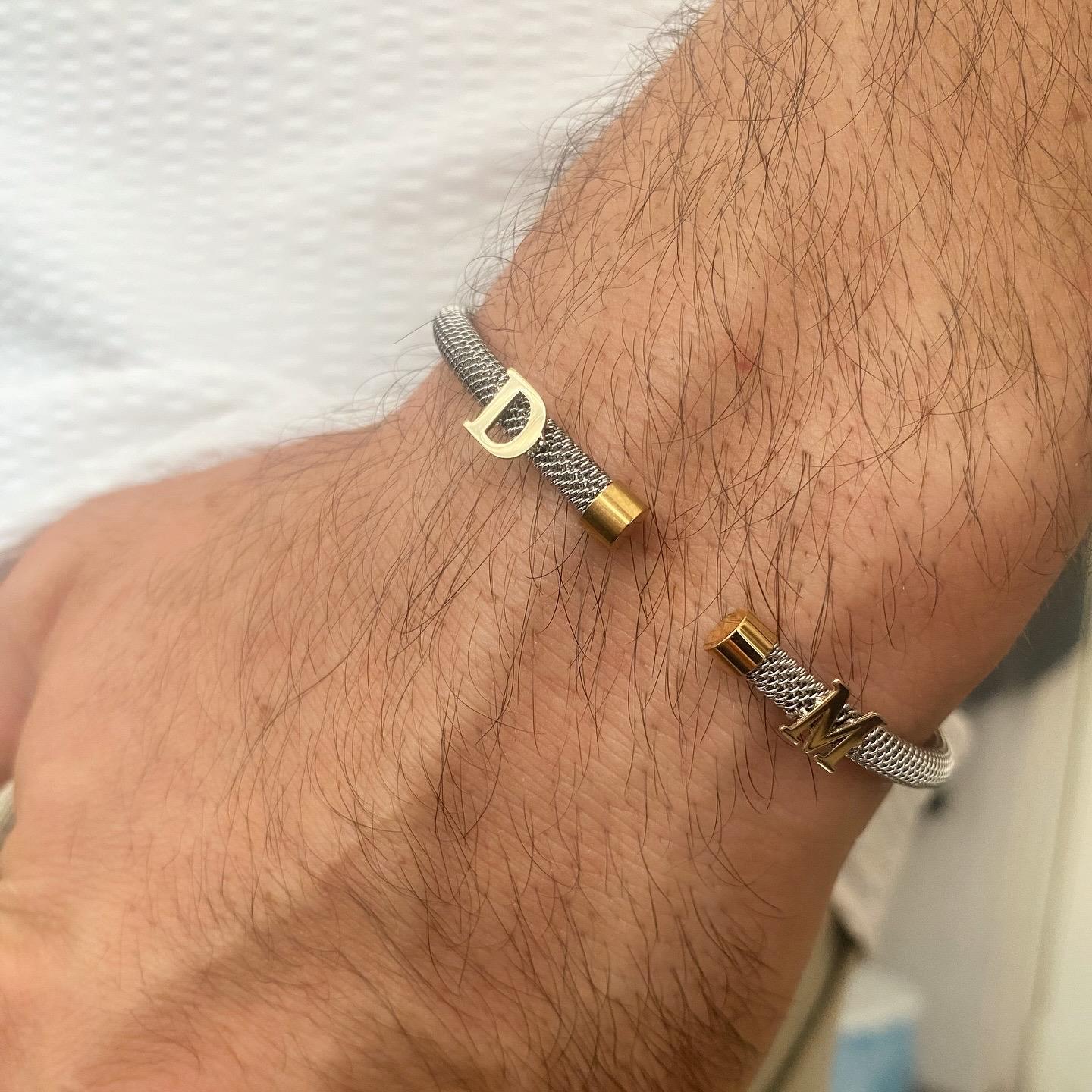 14K Altın Harf Detaylı Çelik Bileklik