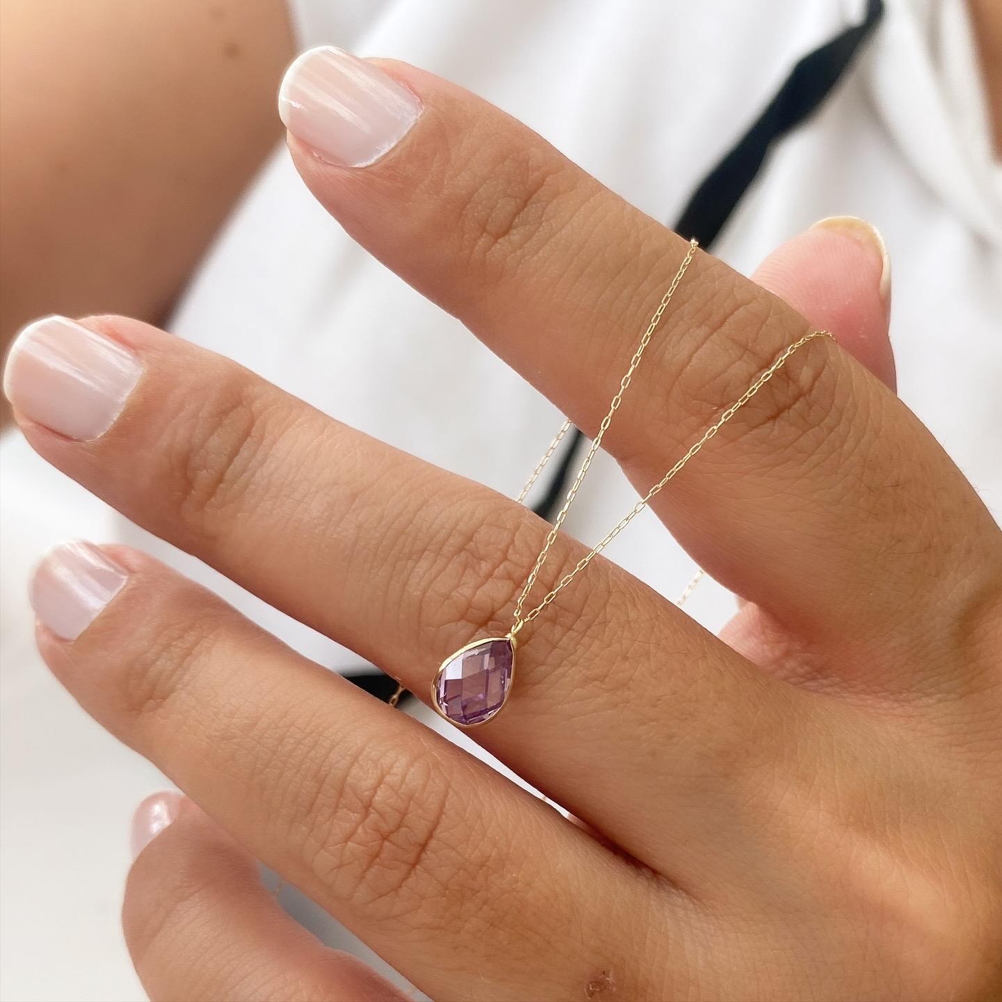 14k Altın Mor Taşlı Zincir Kolye