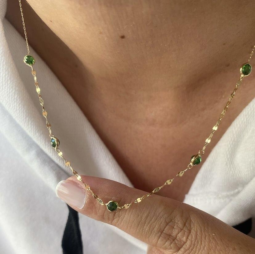 14k Altın Yeşil Taşlı Zincir Kolye