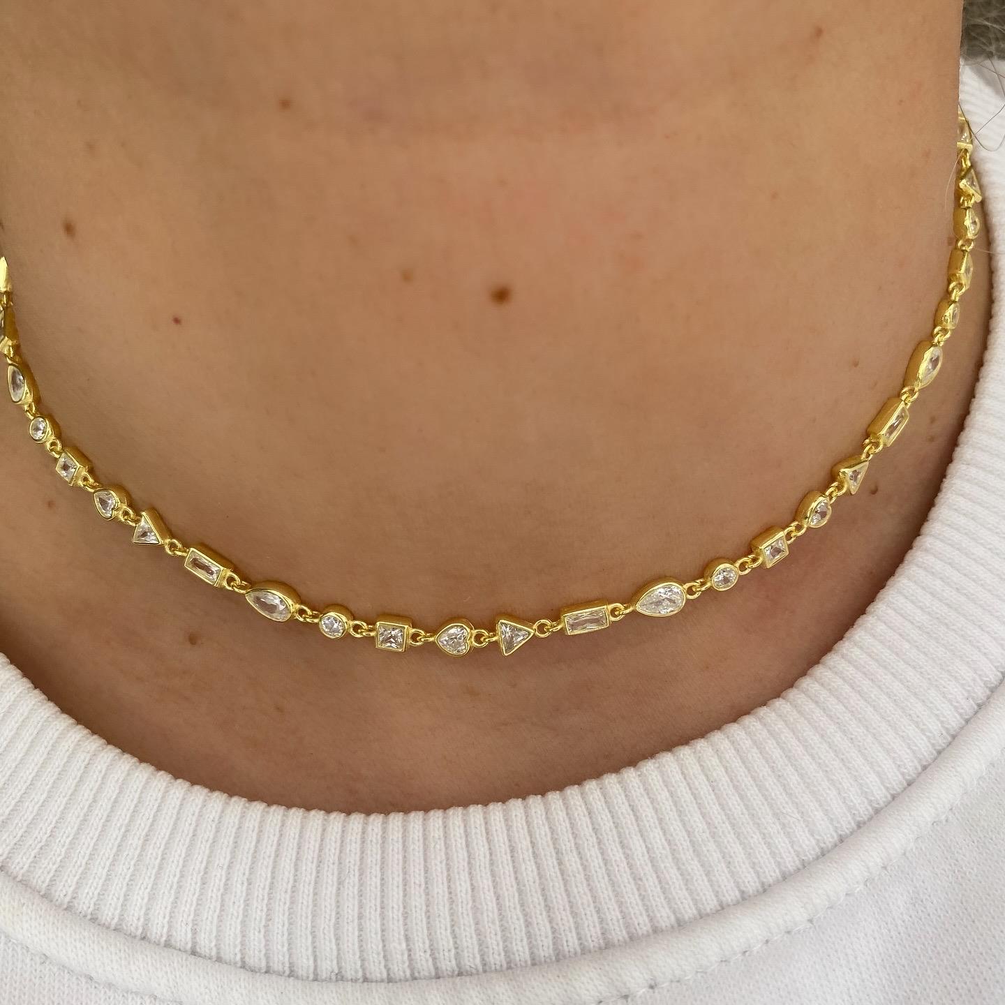 Altın Kaplamalı Gümüş Taşlı Choker Kolye