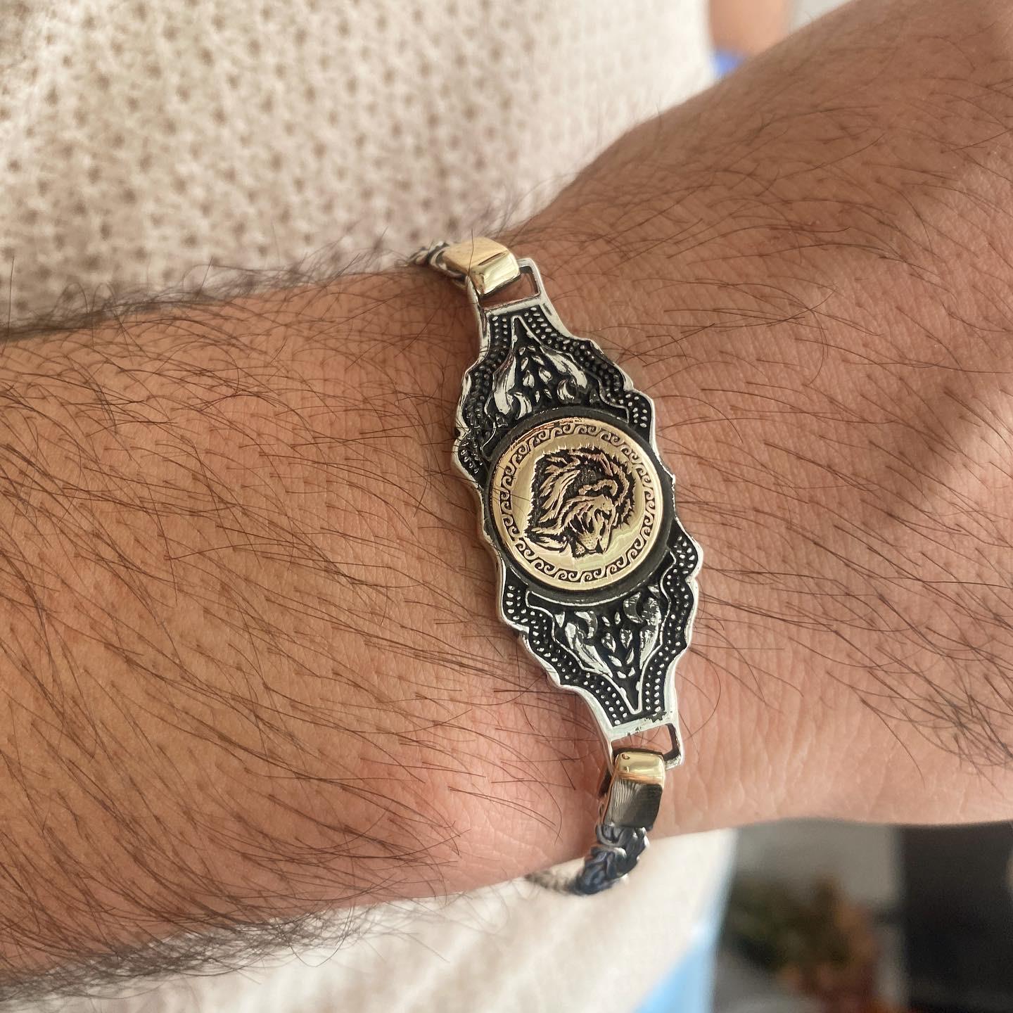Aslan Logolu Gümüş Erkek Bileklik