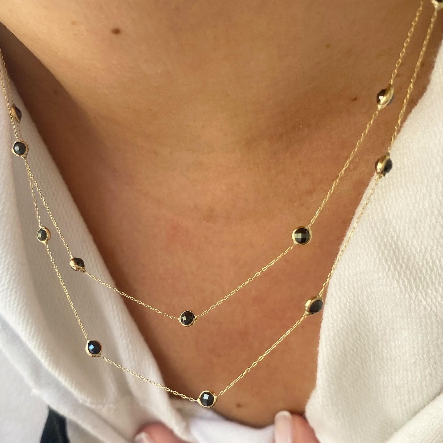 14k Altın 2 Sıra Siyah Taşlı Zincir Kolye