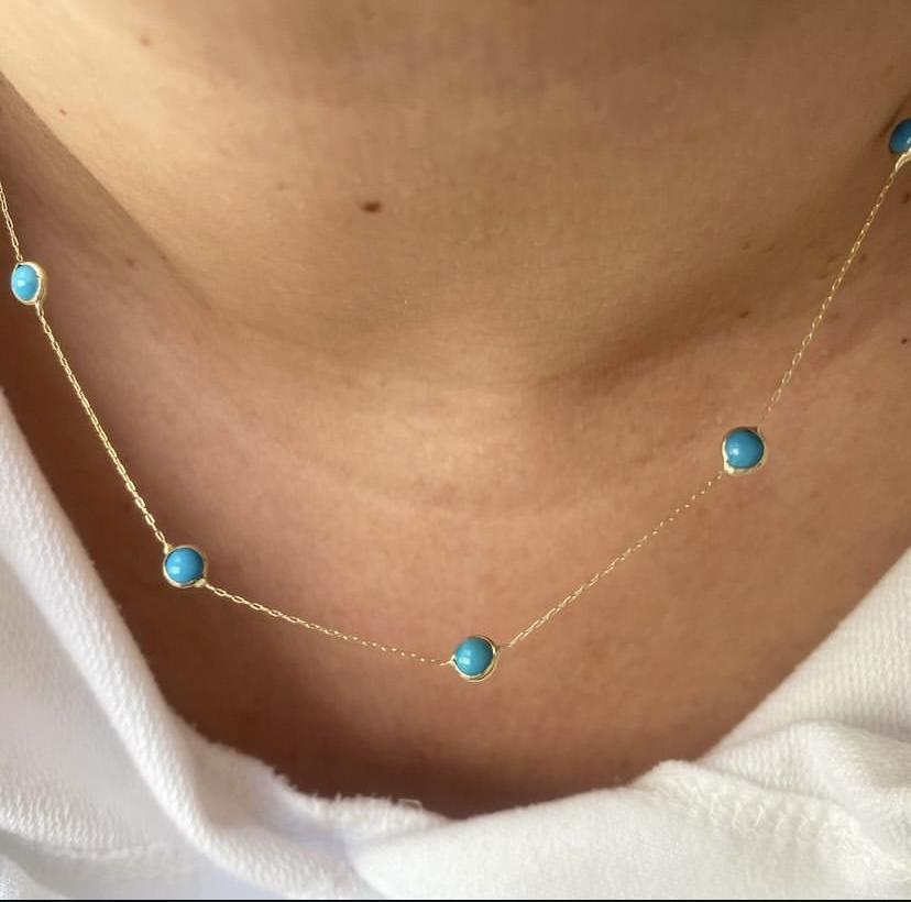 14k Altın FiruzeTaşlı Zincir Kolye