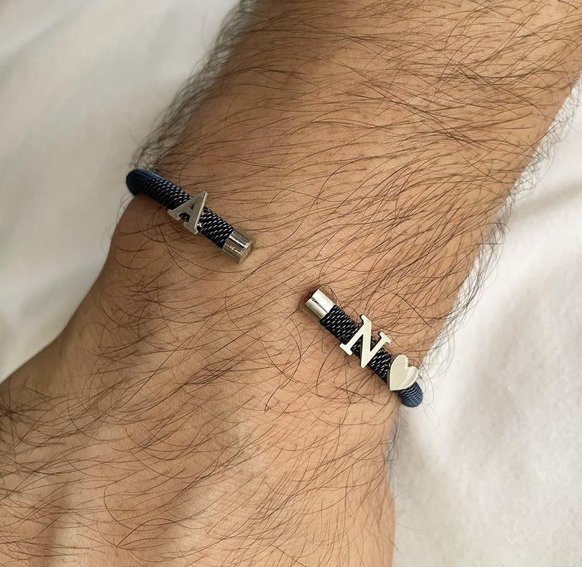 14k Altın Harfli Kalpli Beyaz Çelik Bileklik