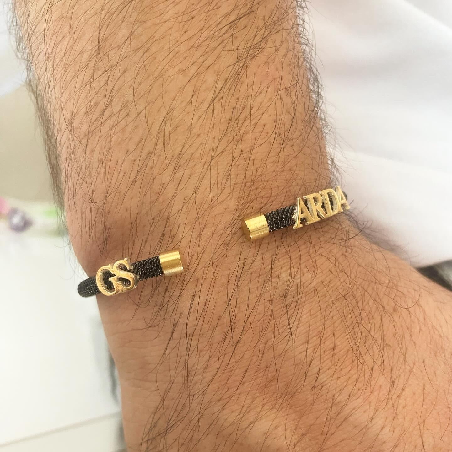 14k Altın İsimli Siyah Çelik Bileklik