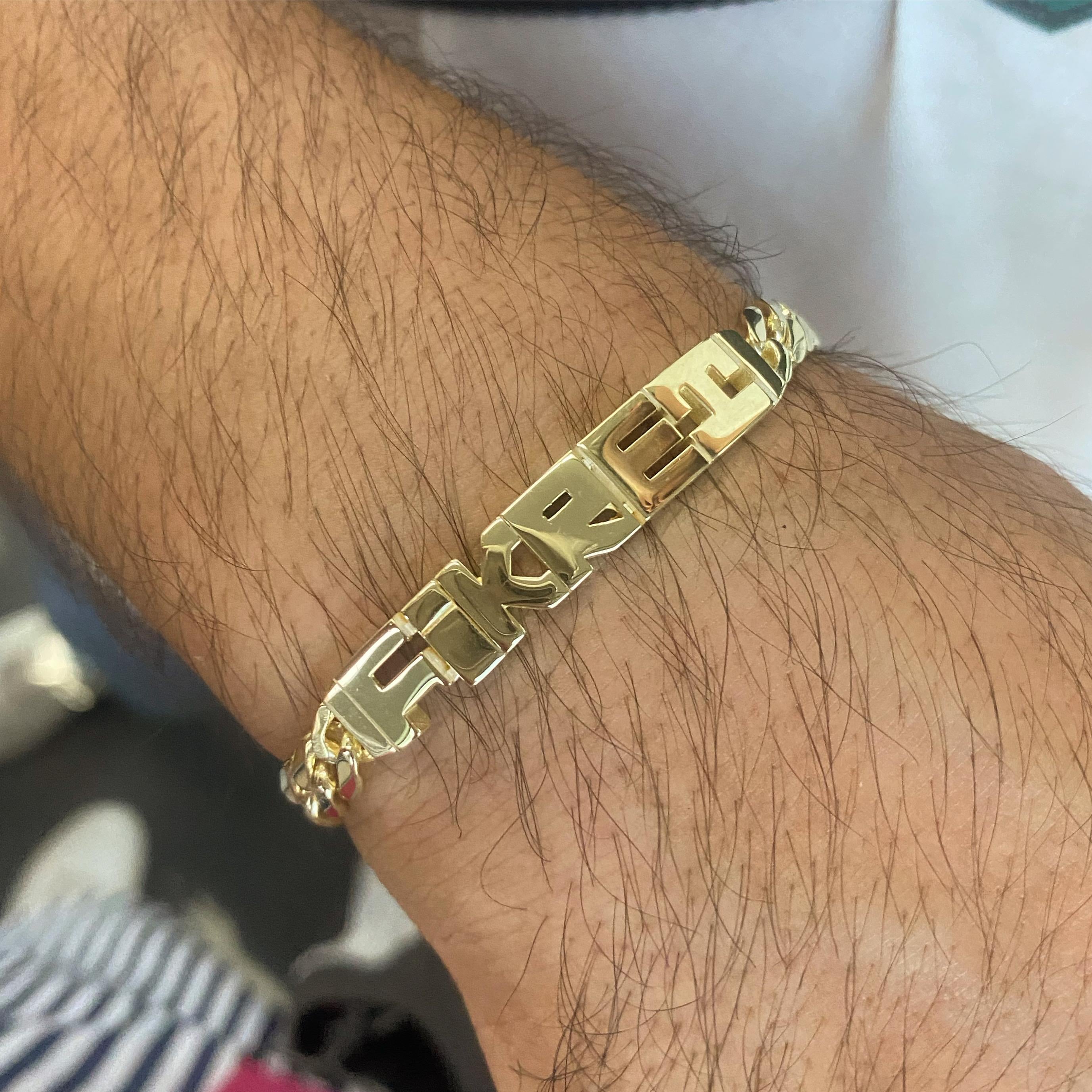 14k Altın Kaplamalı Gümüş İsimli Erkek Bileklik