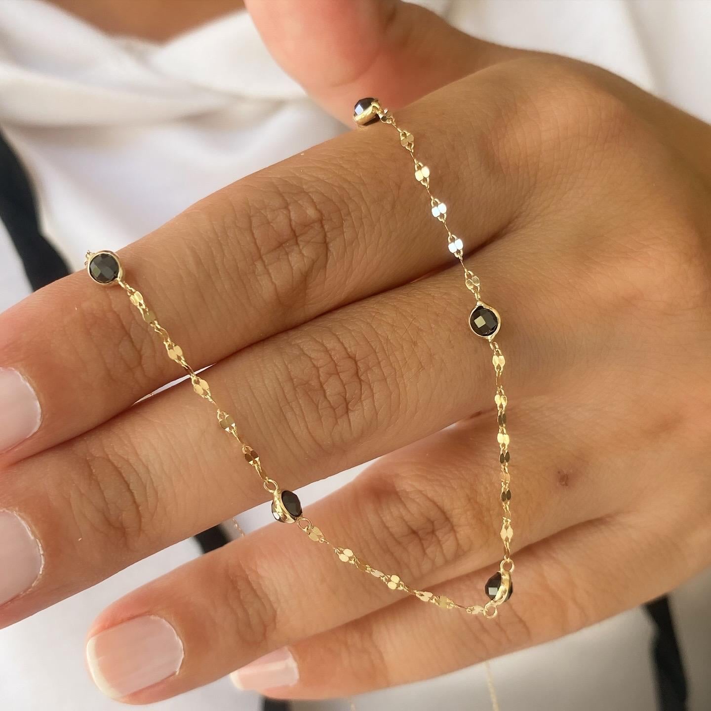 14k Altın Siyah Taşlı Zincir Kolye