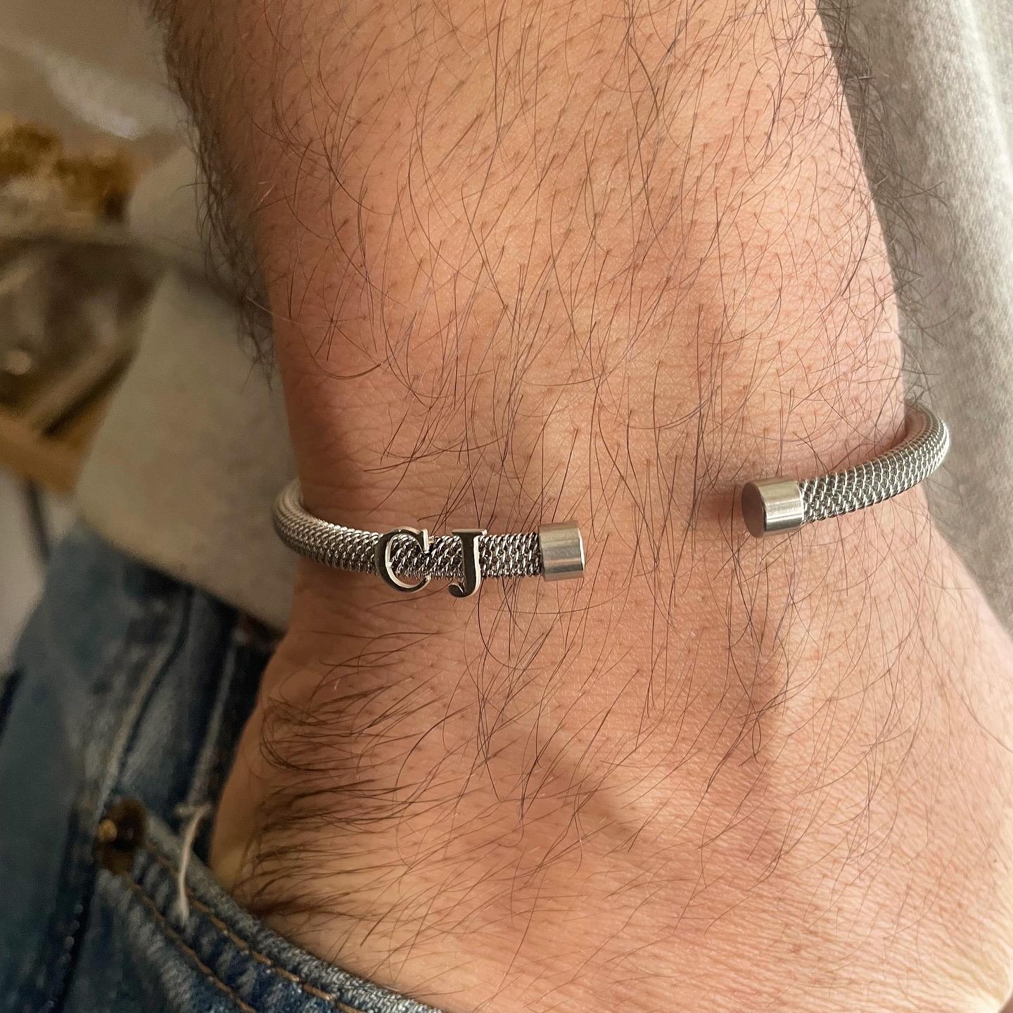14K Beyaz Altın Harfli Beyaz Çelik Bileklik