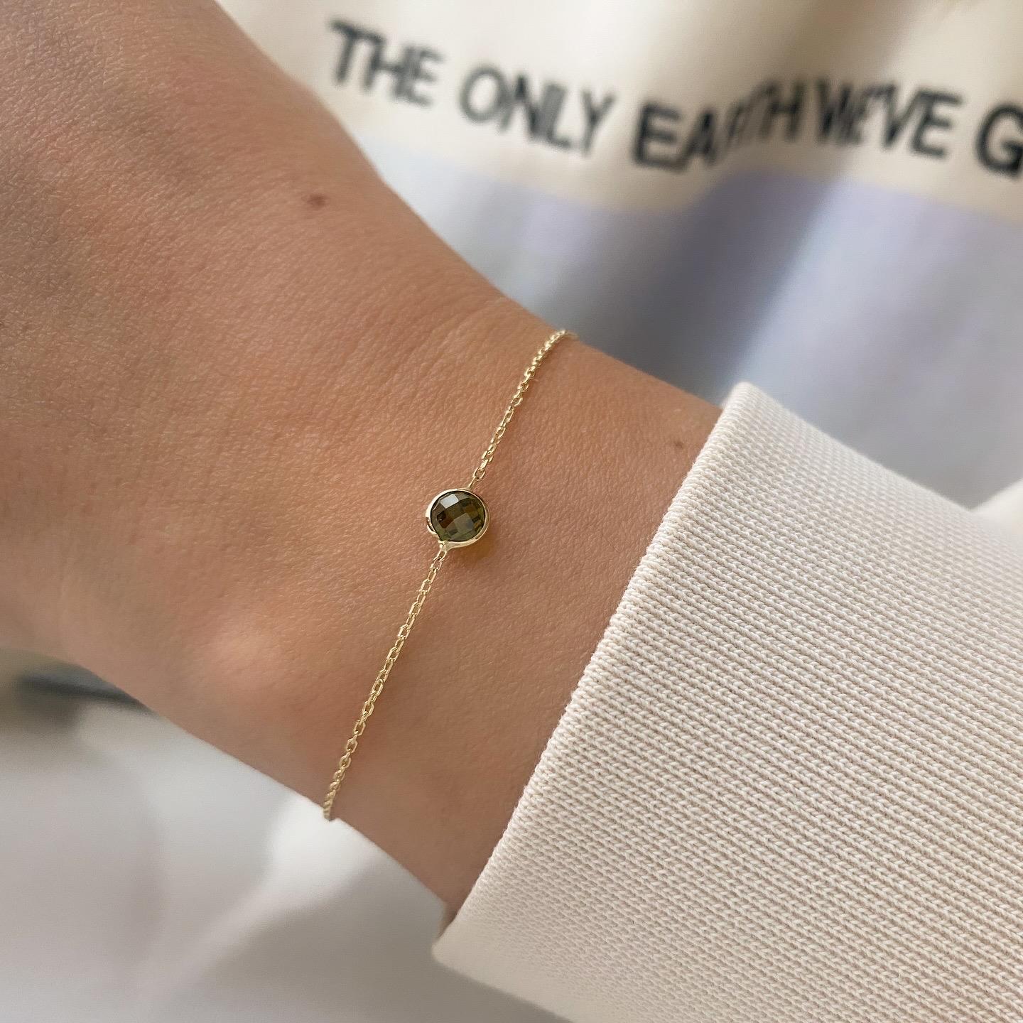 14k Tek Peridot Yeşil Taşlı Altın Zincir Bileklik